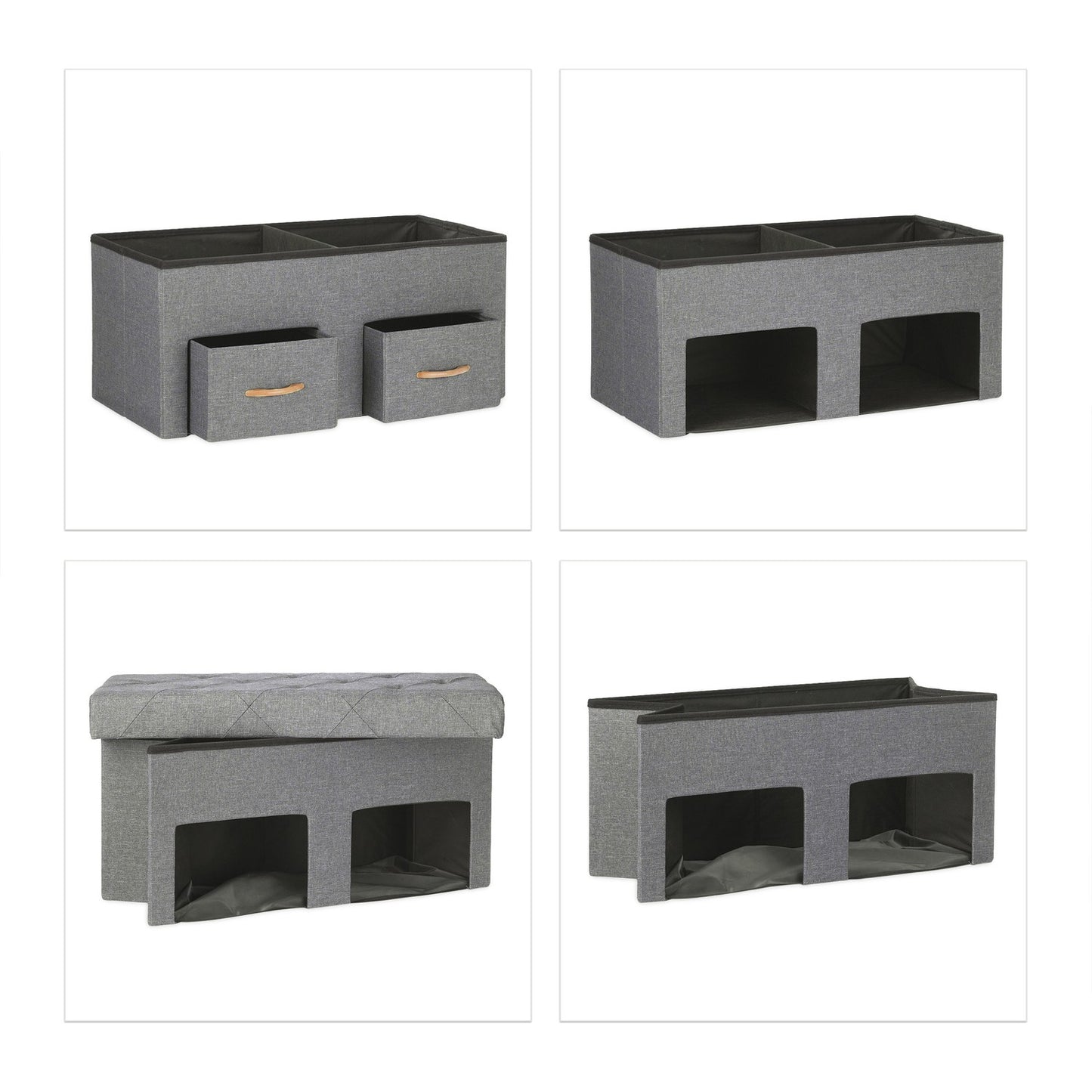 Gray bench with 2 drawers