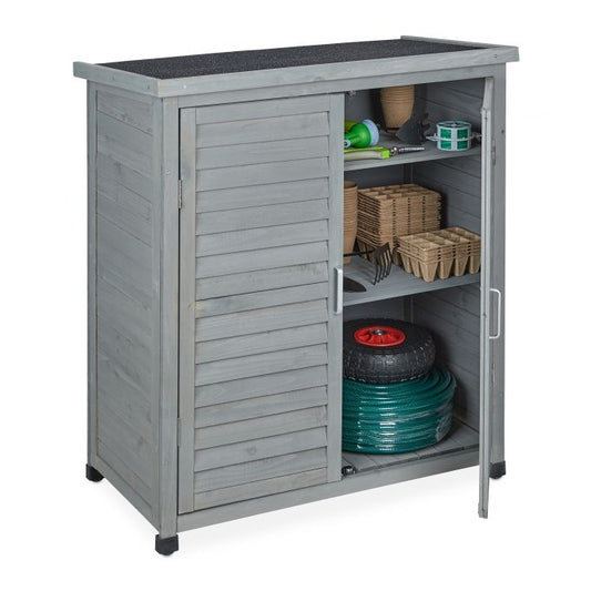 Gray garden cabinet with 3 compartments
