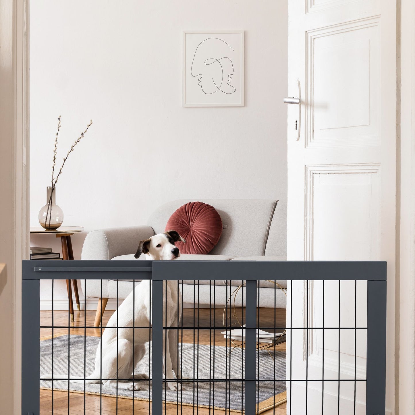 Gray retractable security gate