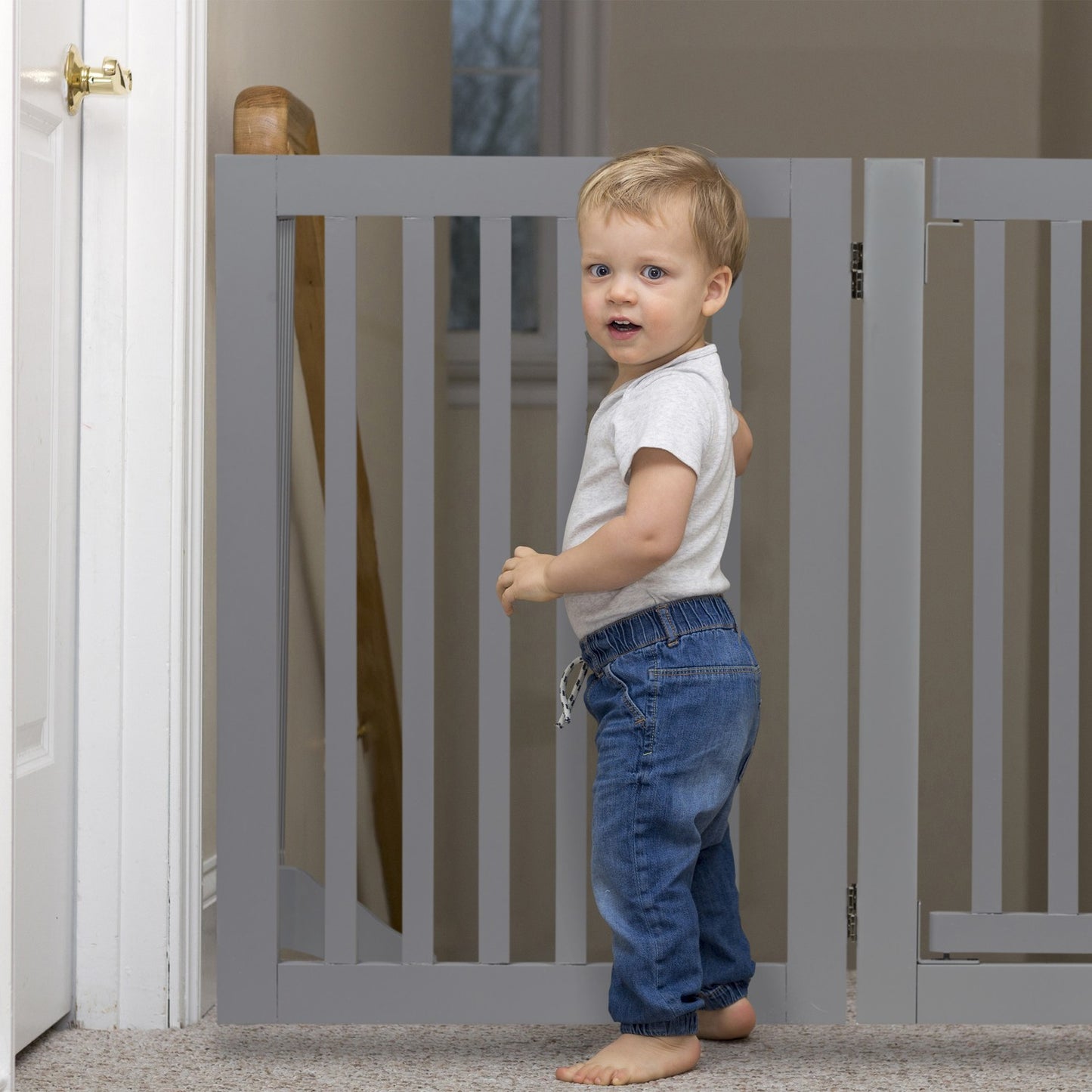 Gray security gate with door 70 cm