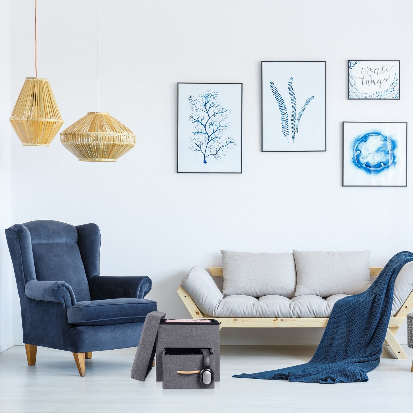 Gray stool with storage space