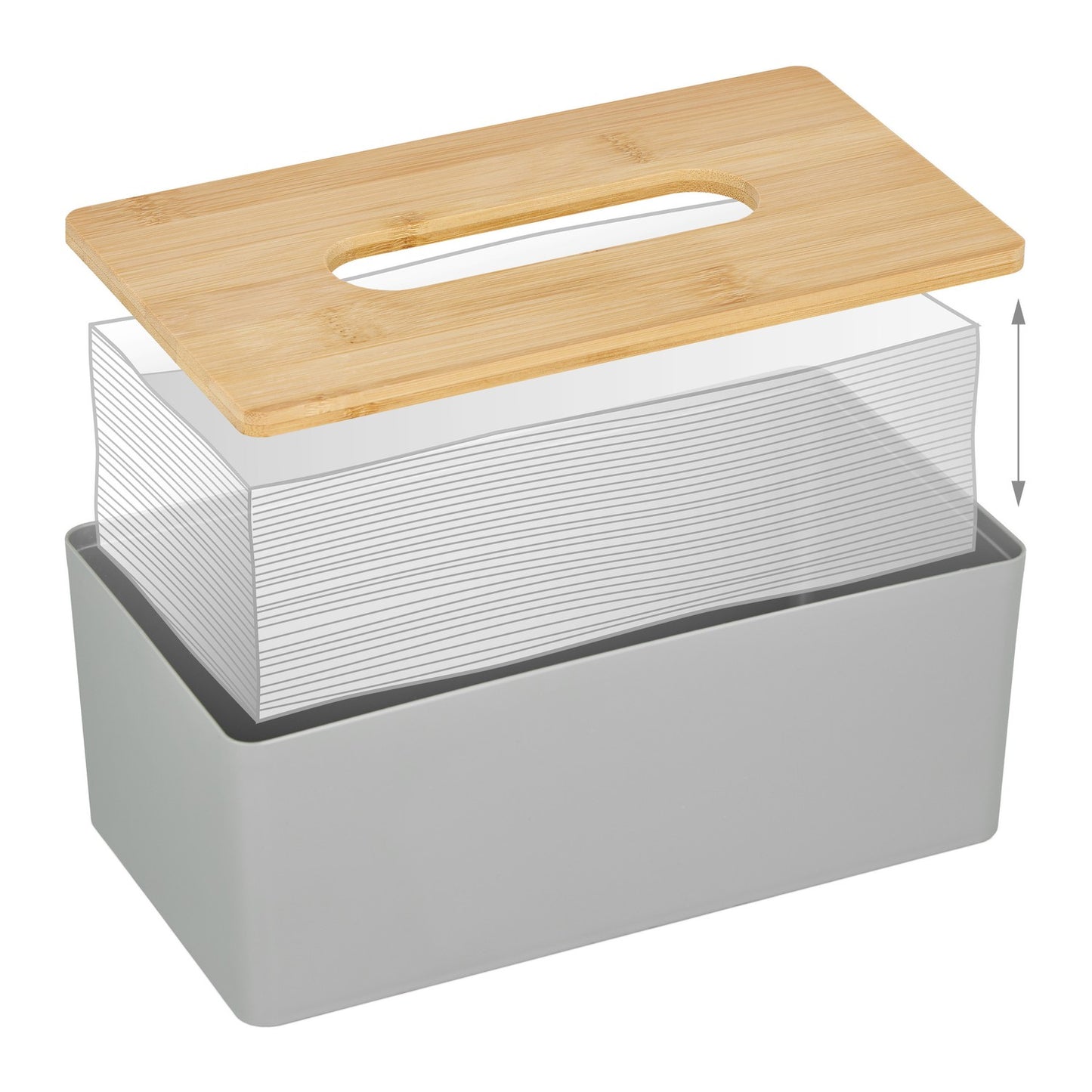 Gray tissue box with bamboo lid