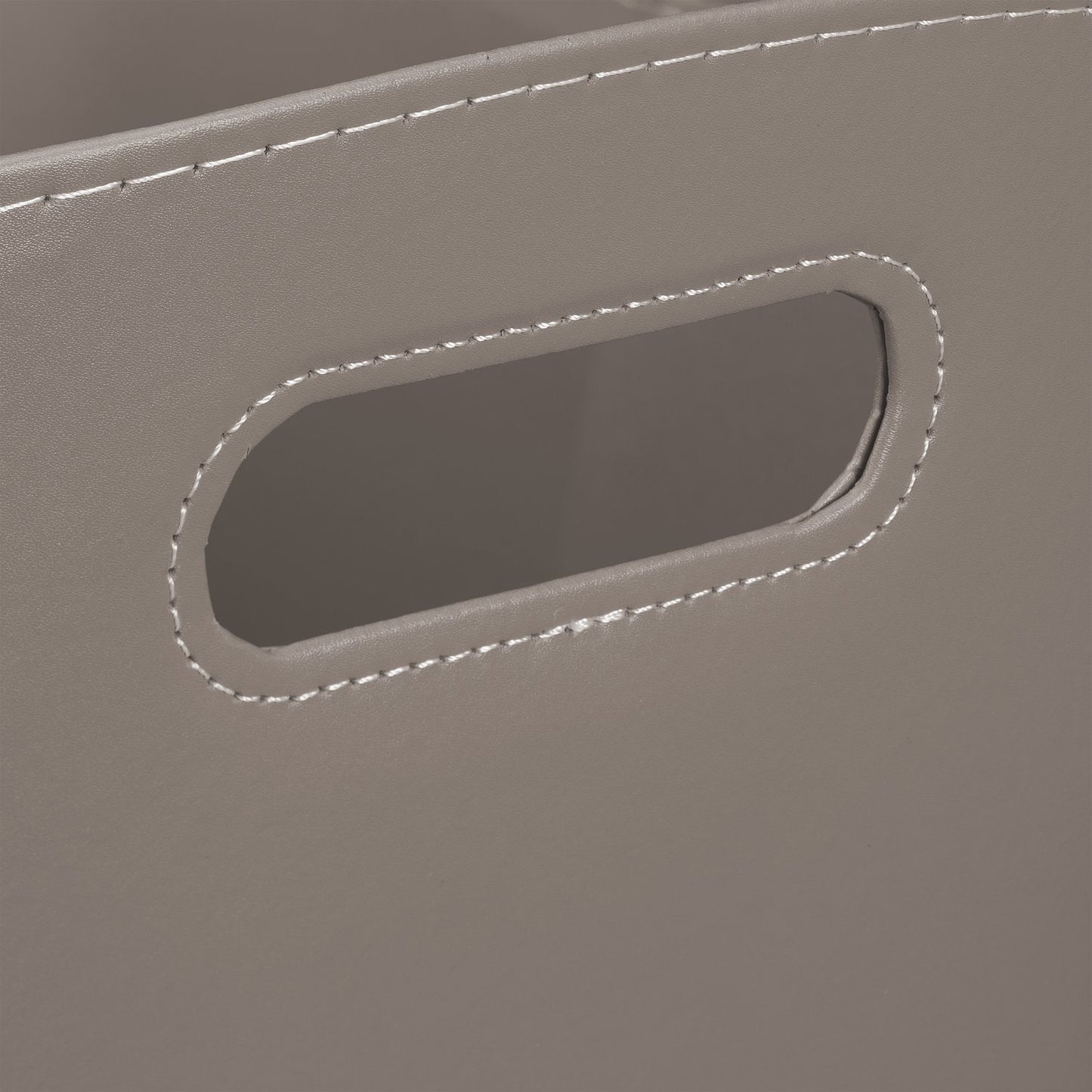 Gray wooden basket in imitation leather