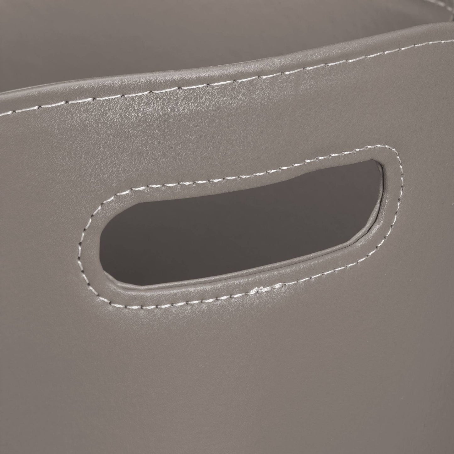 Gray wooden basket in imitation leather