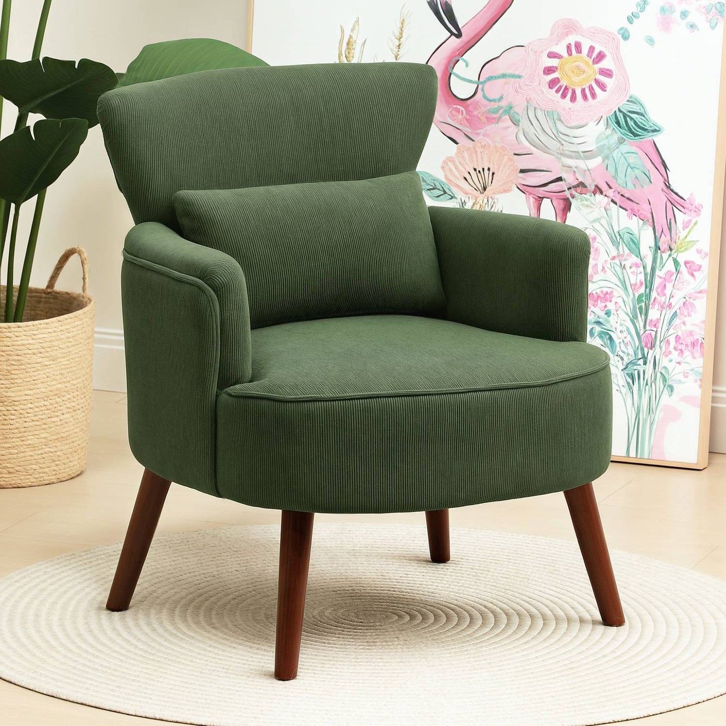 Green Corduroy Wingback Chair – High-Density Foam, 18cm Padding