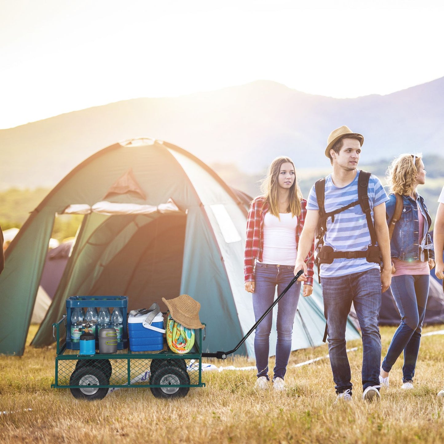 Green Heavy-Duty Cart with Folding Sides