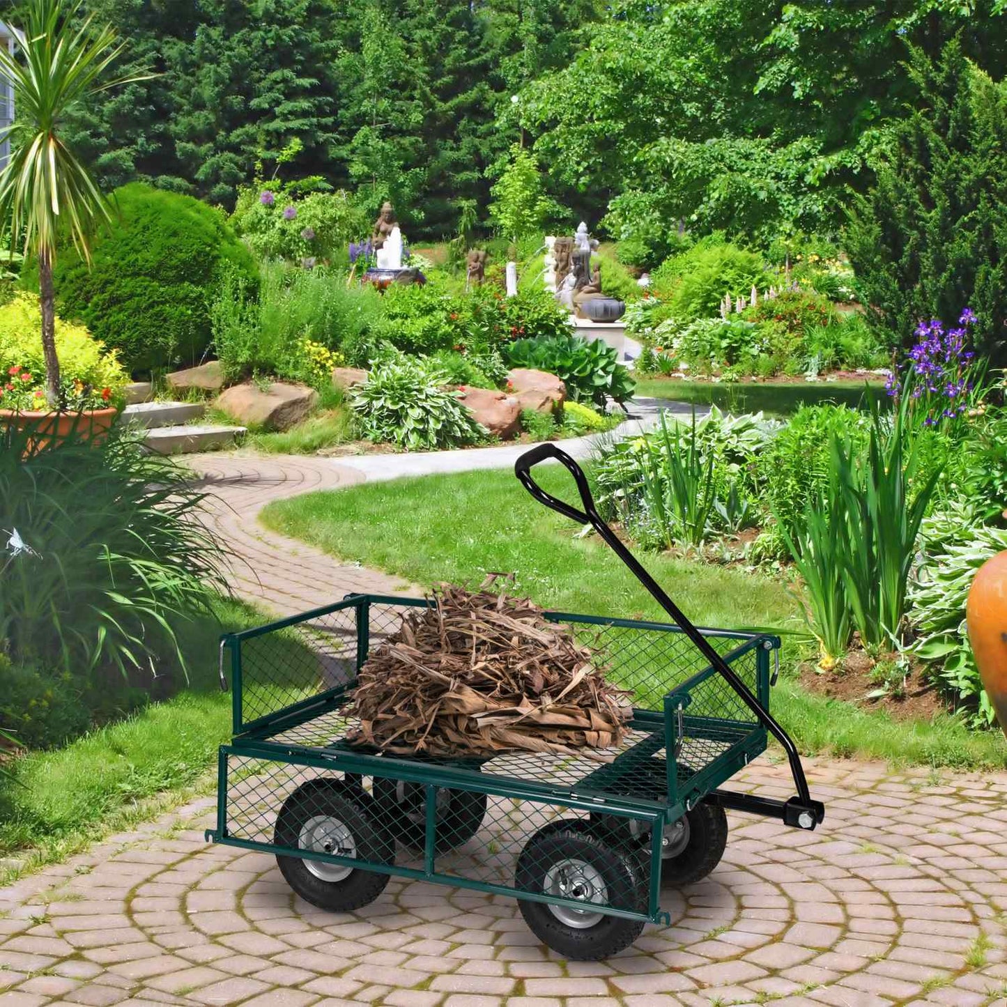 Green Heavy-Duty Cart with Folding Sides