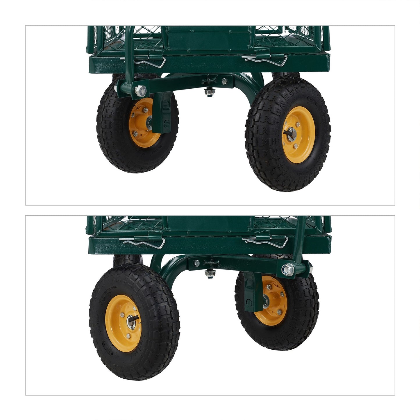 Green Heavy-Duty Cart with Yellow Rims