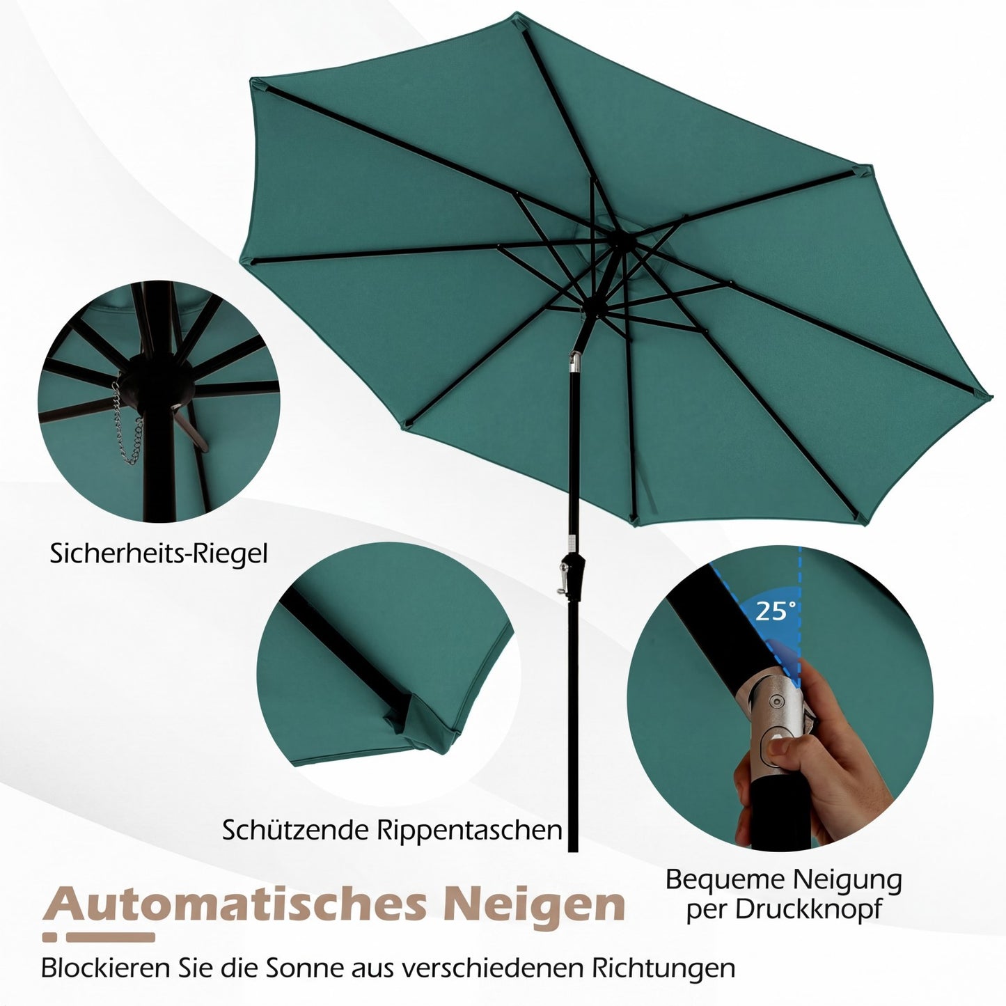 Green Patio Umbrella, 303 cm, Crank Tilt, Weather-Resistant