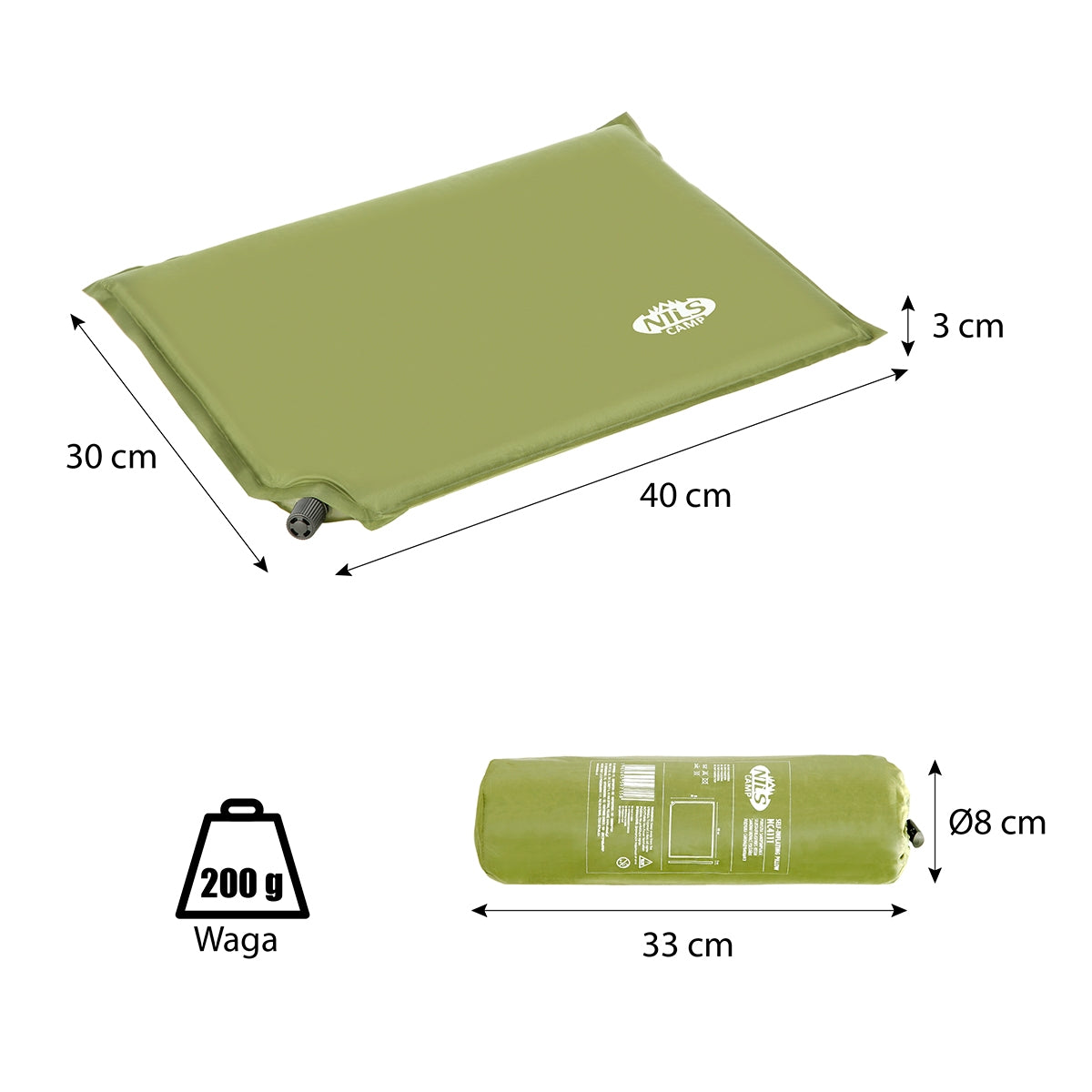 Green Self-Inflating Camping Pillow, Compact & Portable