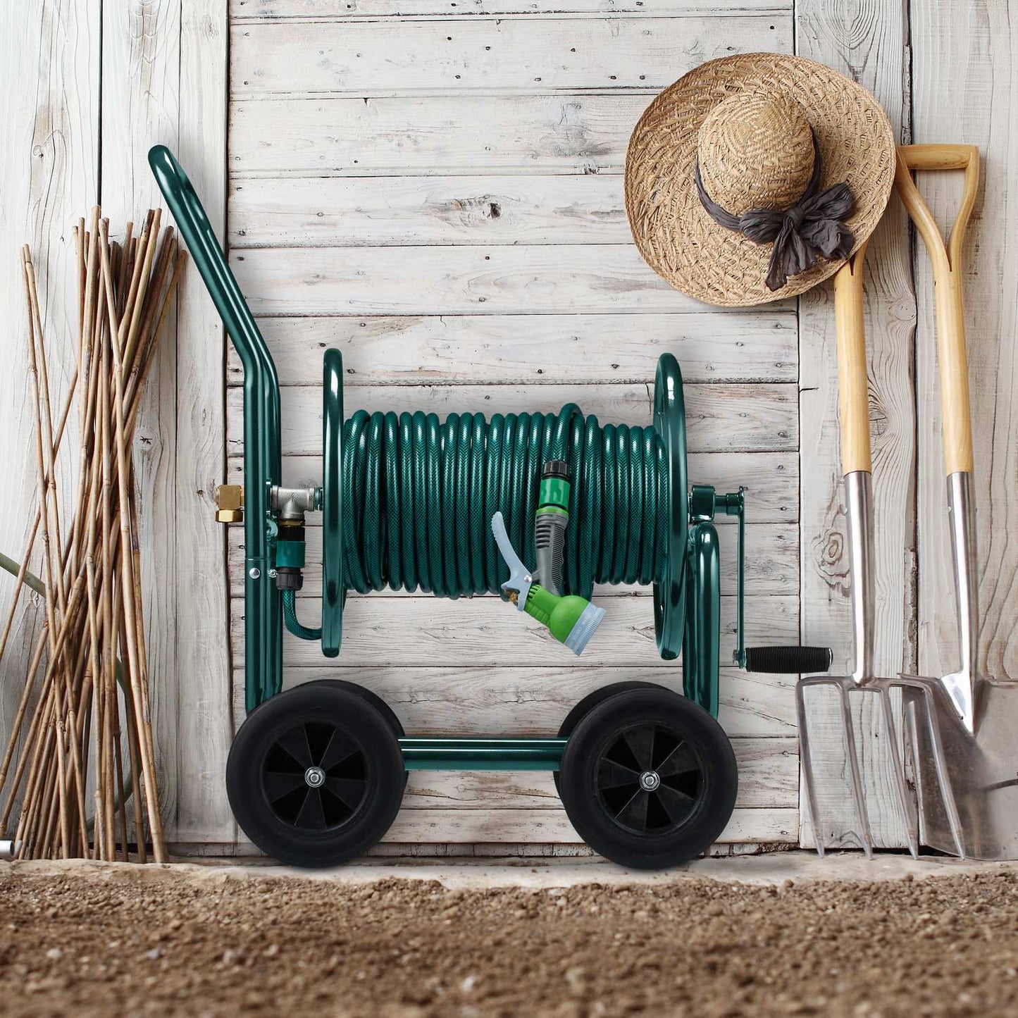 Green Steel Hose Trolley