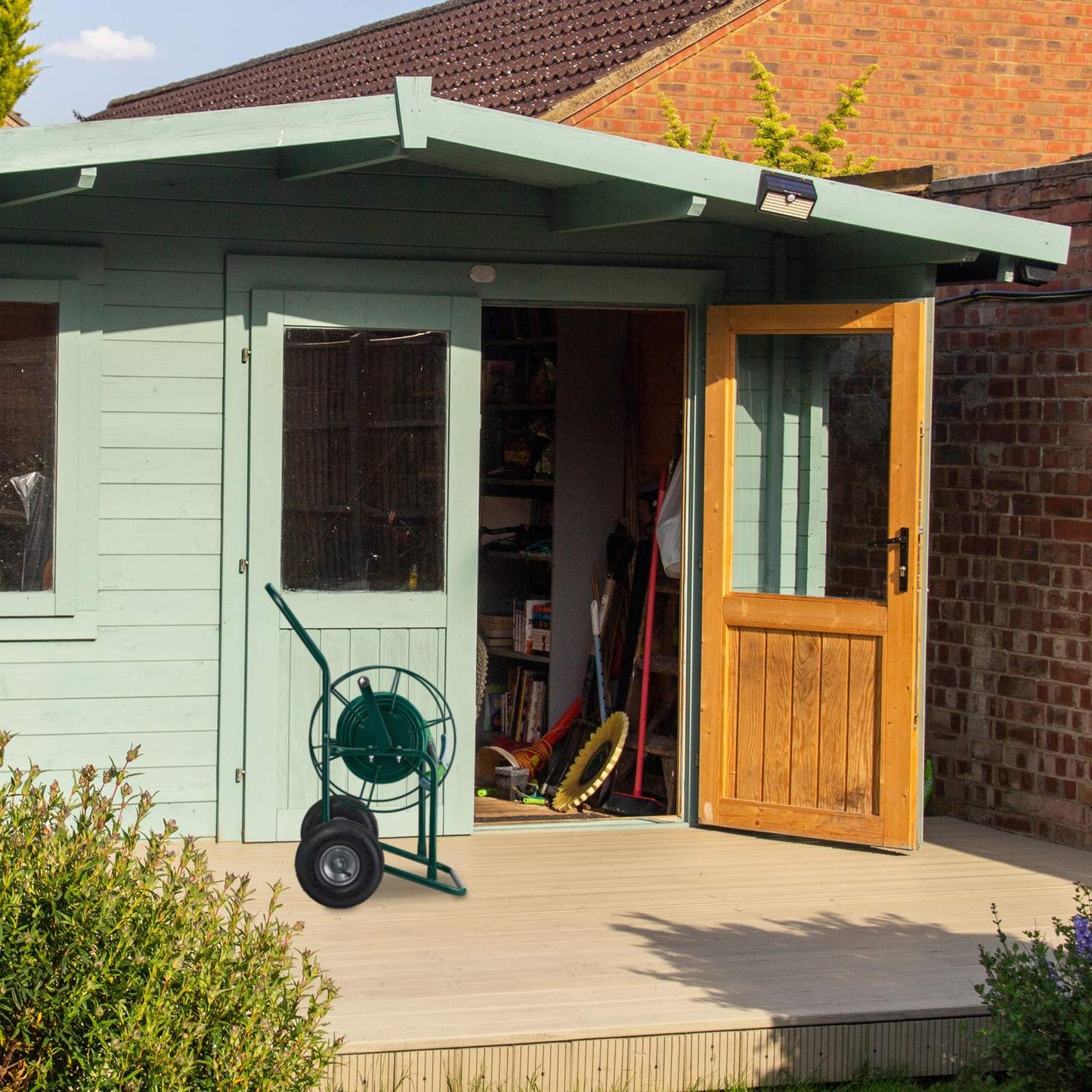 Green Steel Hose Trolley