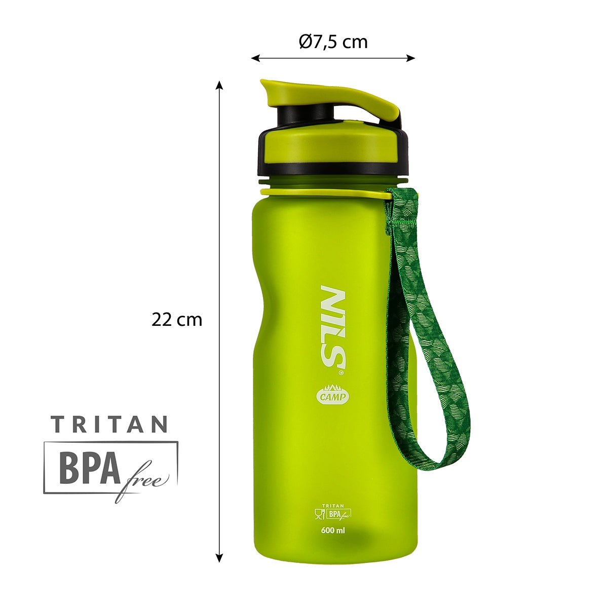 Green Tritan Water Bottle, 750ml, BPA-Free