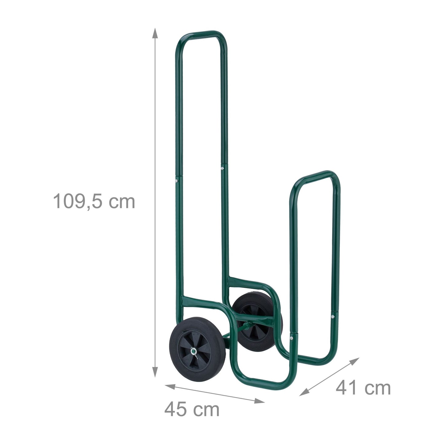 Green firewood cart with rubber tires