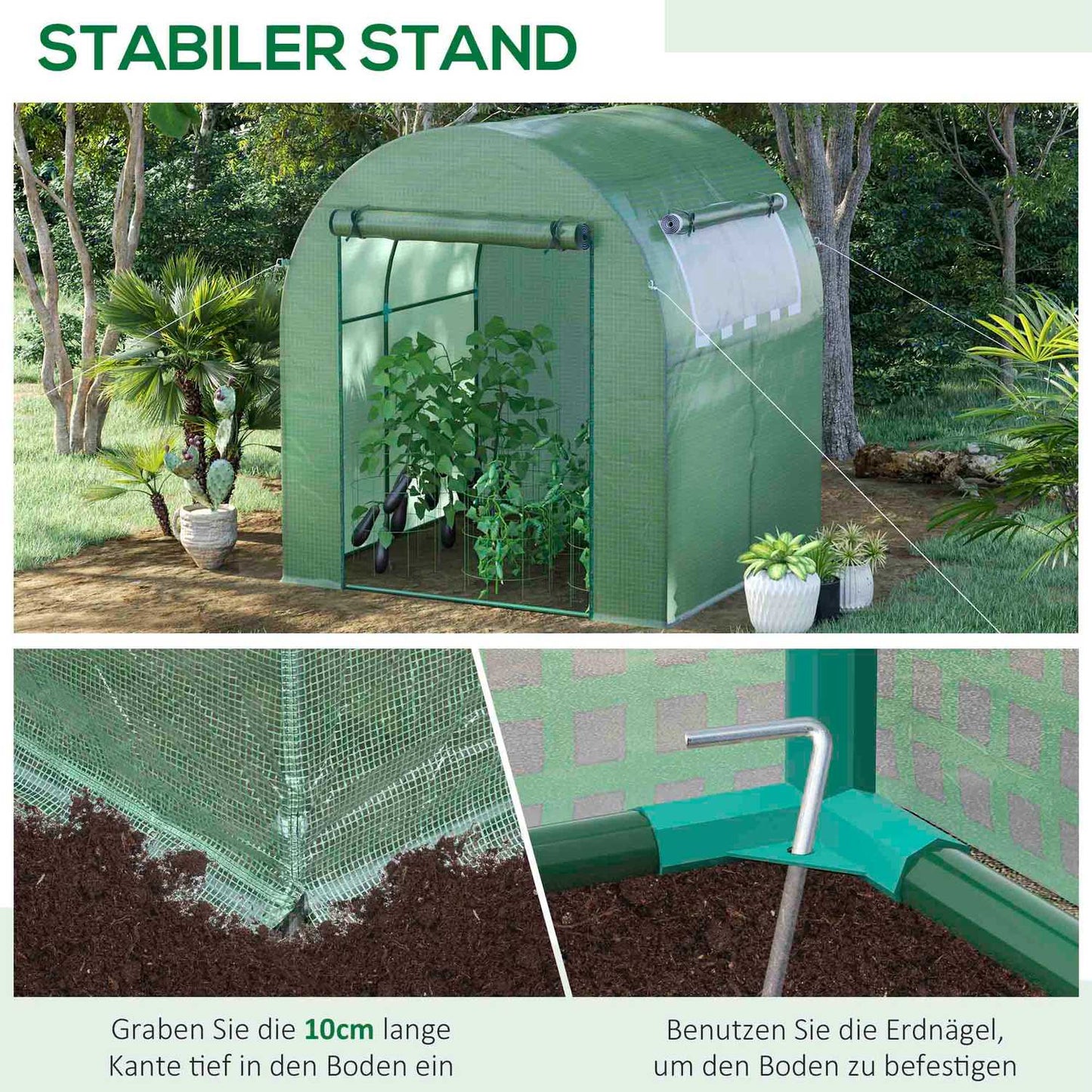 Greenhouse with UV protection, roller door, PE film, 180x180x200 cm