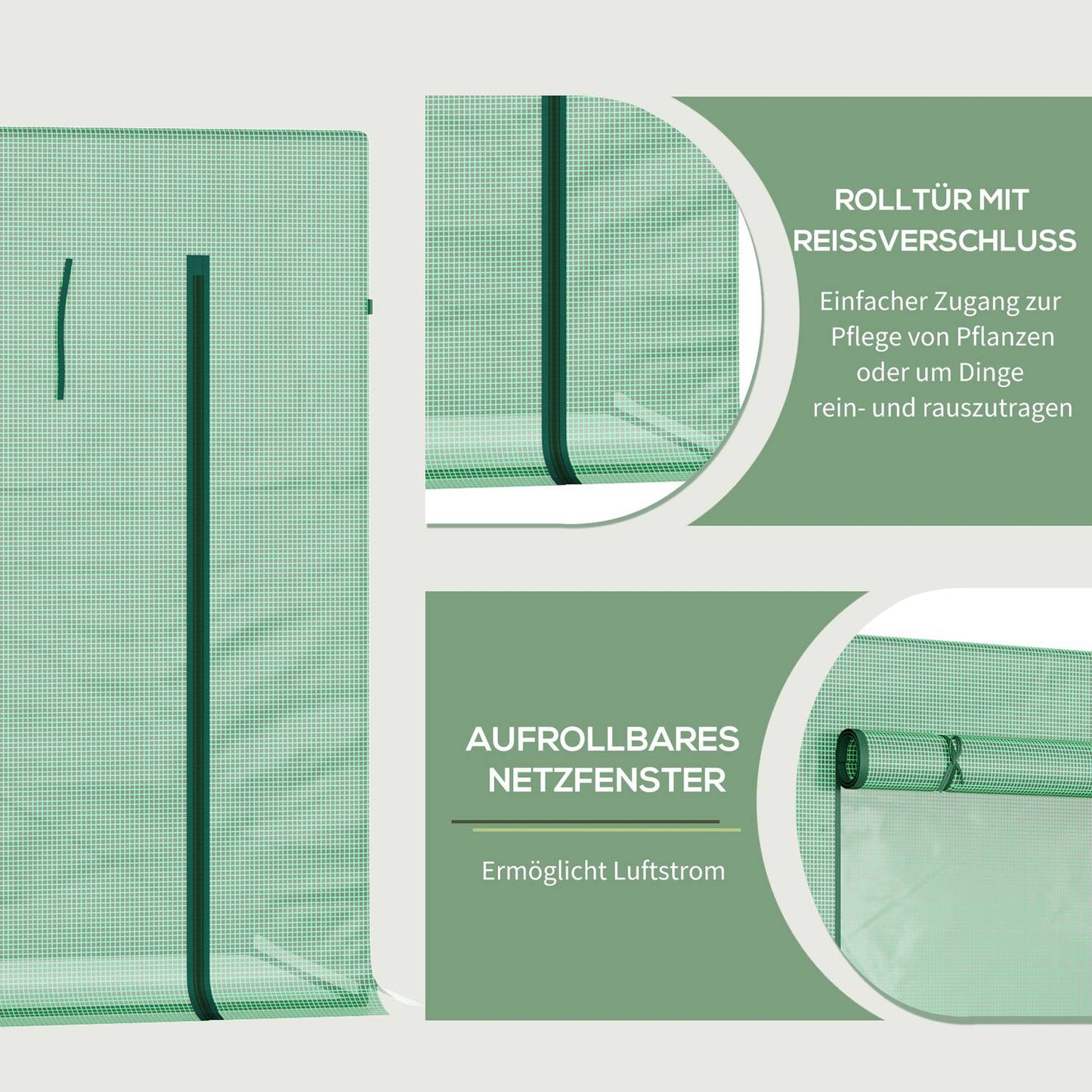 Greenhouse with roller door, 200x76x168 cm, winter-proof PE film