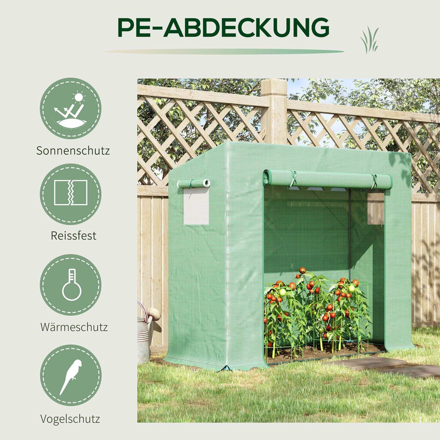 Greenhouse with roller door, 200x76x168 cm, winter-proof PE film