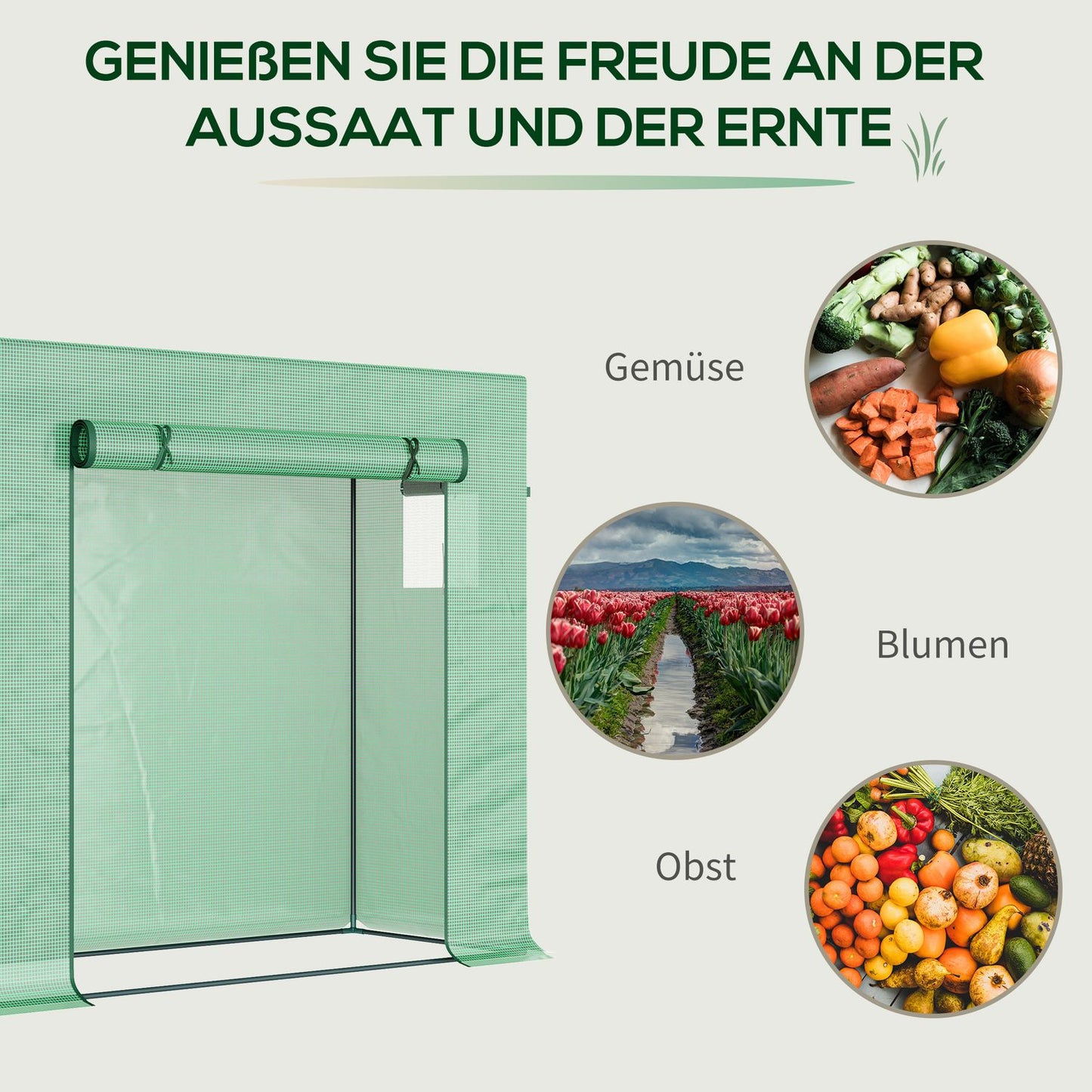 Greenhouse with roller door, 200x76x168 cm, winter-proof PE film