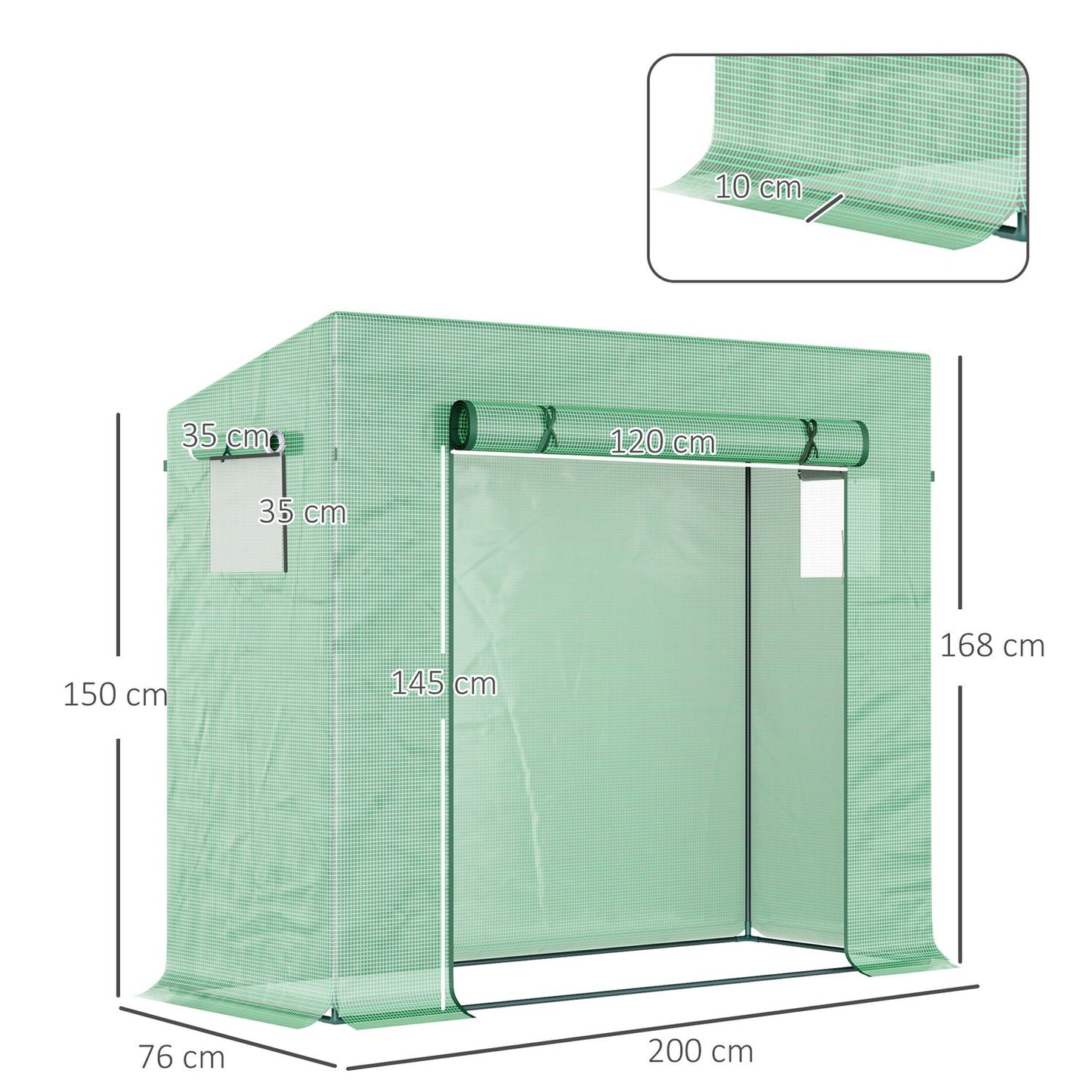 Greenhouse with roller door, 200x76x168 cm, winter-proof PE film