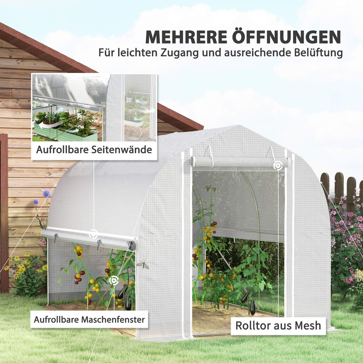 Large film greenhouse, 3x2x2m, UV resistant, roll-up sides