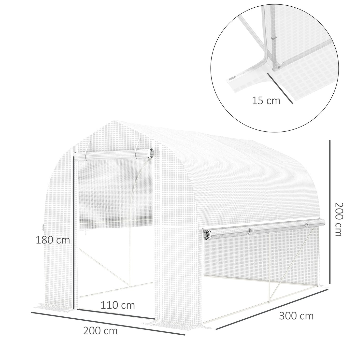 Large film greenhouse, 3x2x2m, UV resistant, roll-up sides