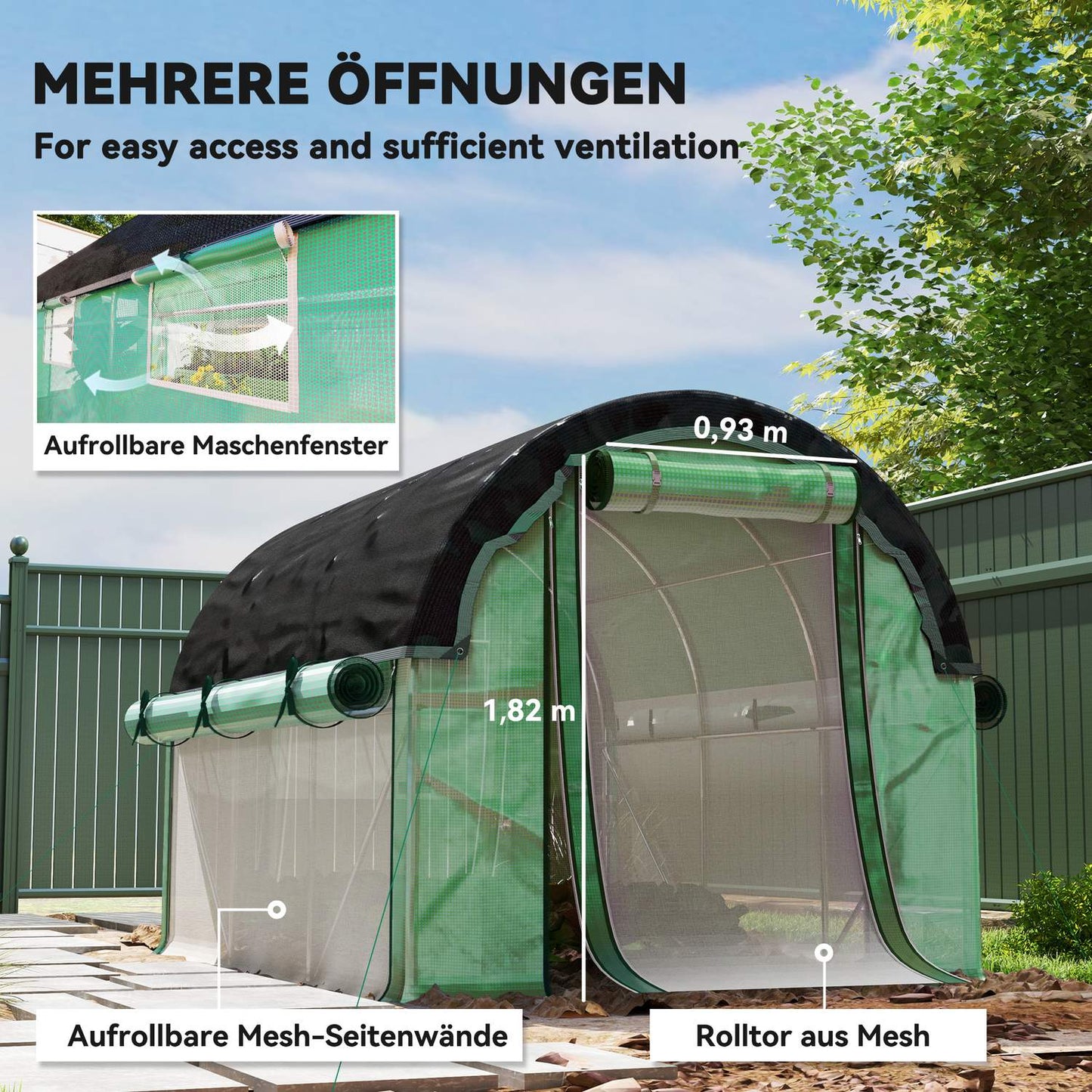 Greenhouse 3x2x2m with Roll-Up Sides & UV protection