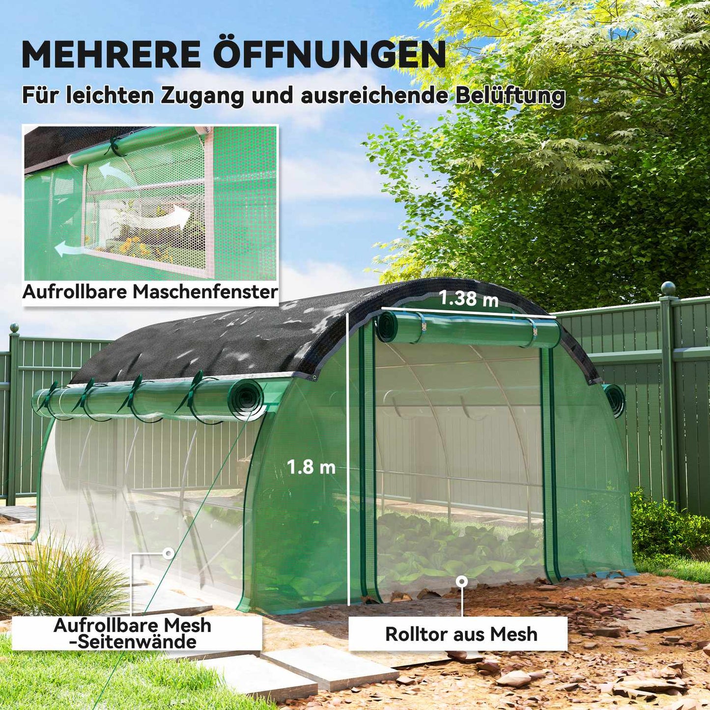 Greenhouse 4x3x2m, UV resistant, 8 windows, winterproof