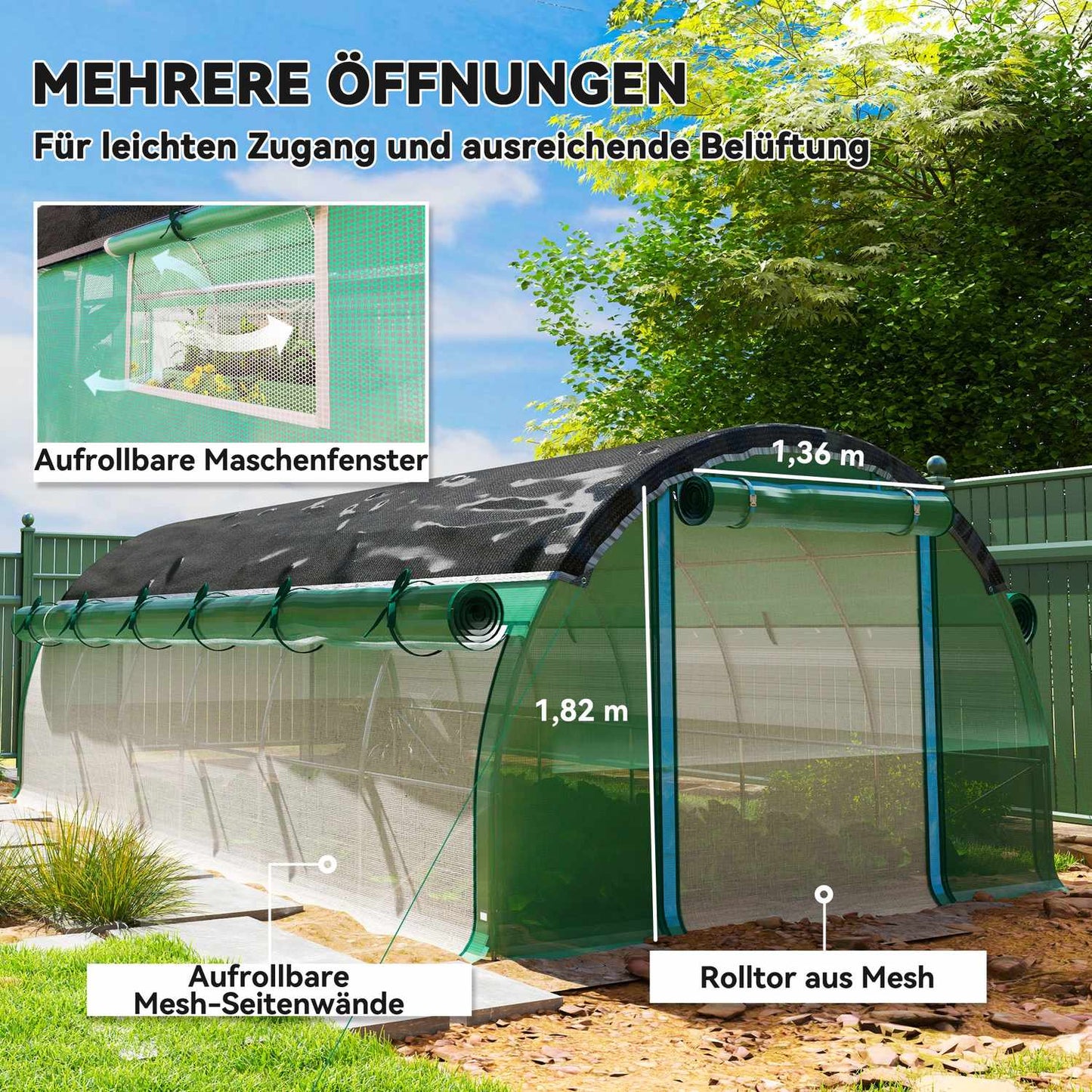 Greenhouse 6x3x2m with UV-resistant film, 12 windows