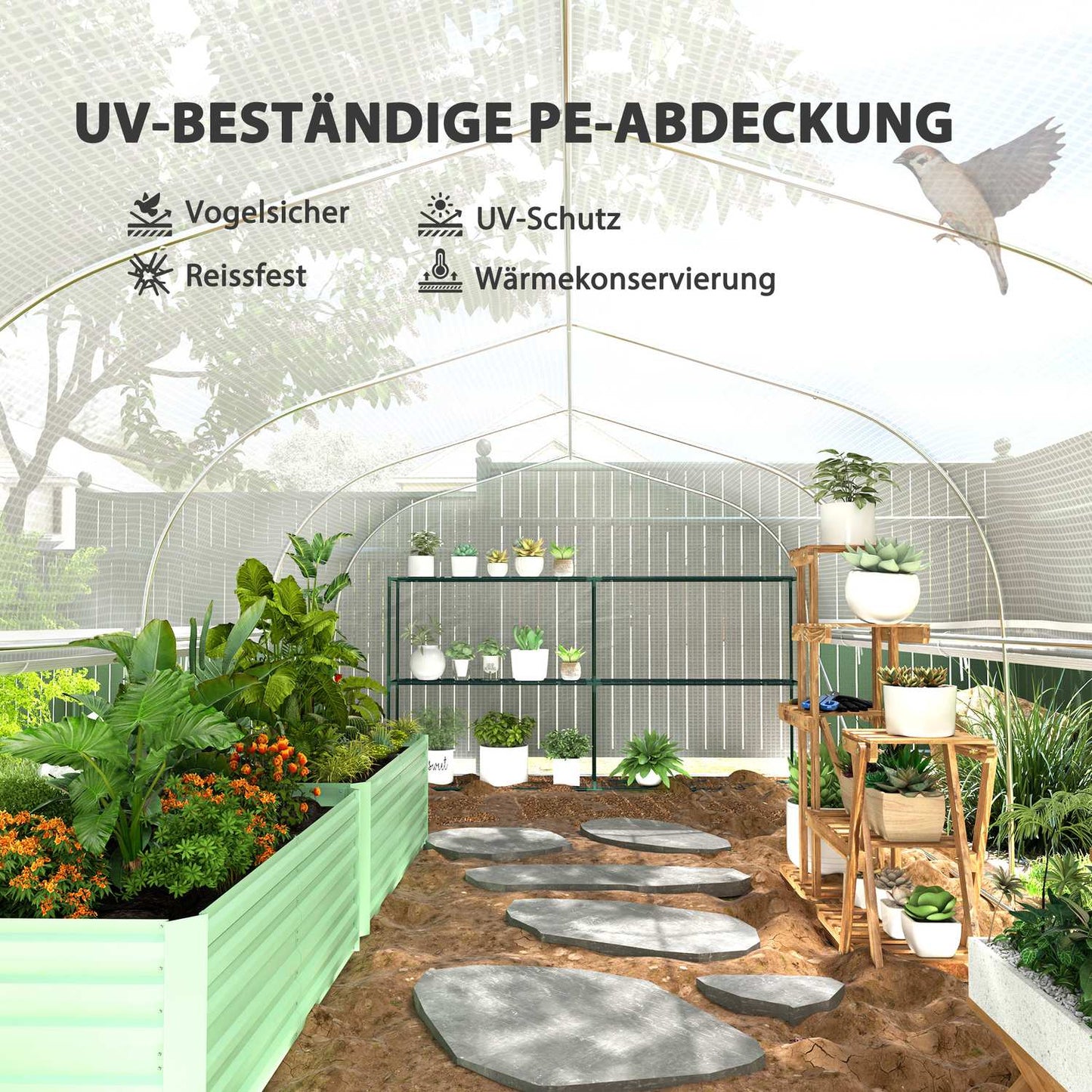 UV-resistant 6x3x2m Greenhouse, Roll-Up Sides, Steel Frame