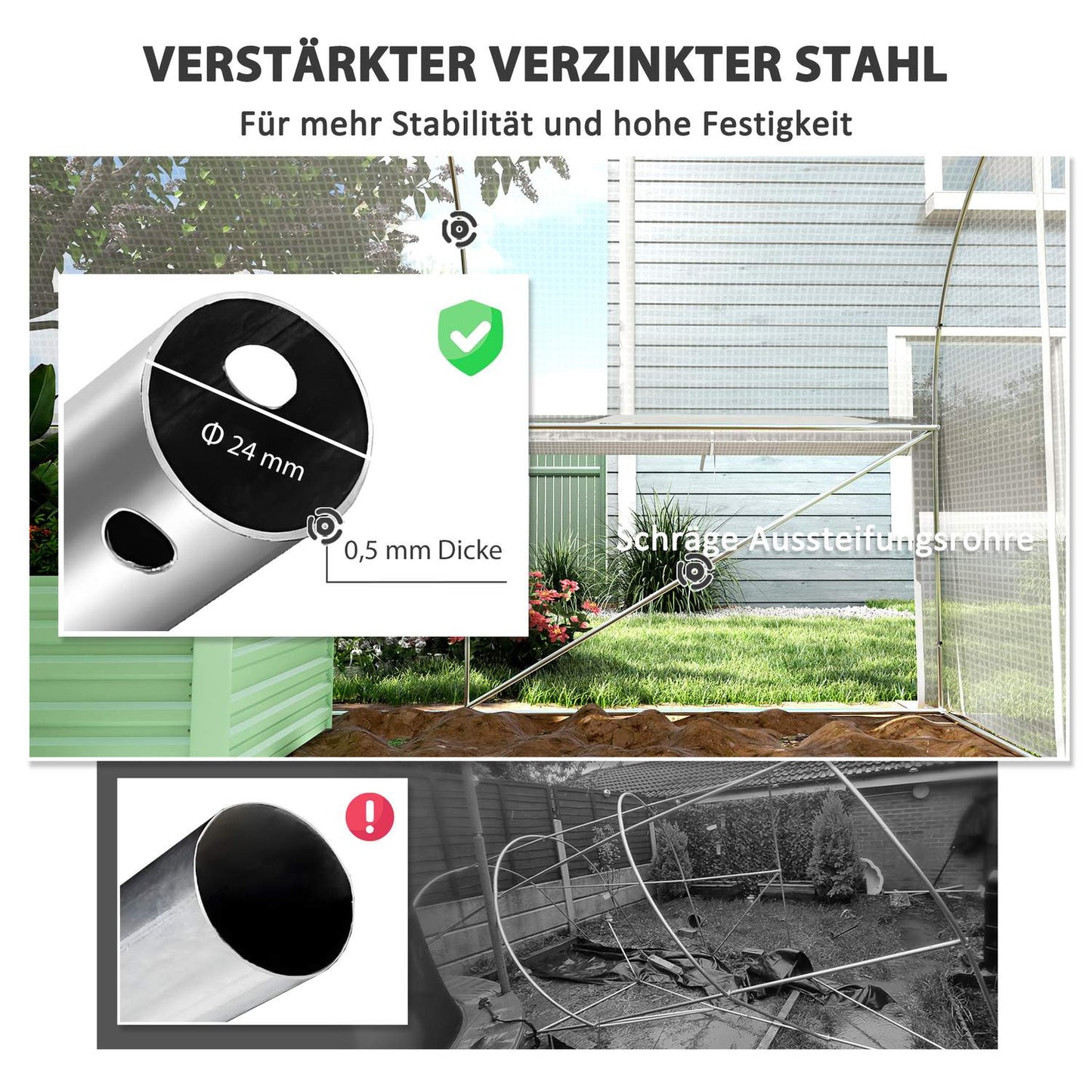 UV-resistant 6x3x2m Greenhouse, Roll-Up Sides, Steel Frame