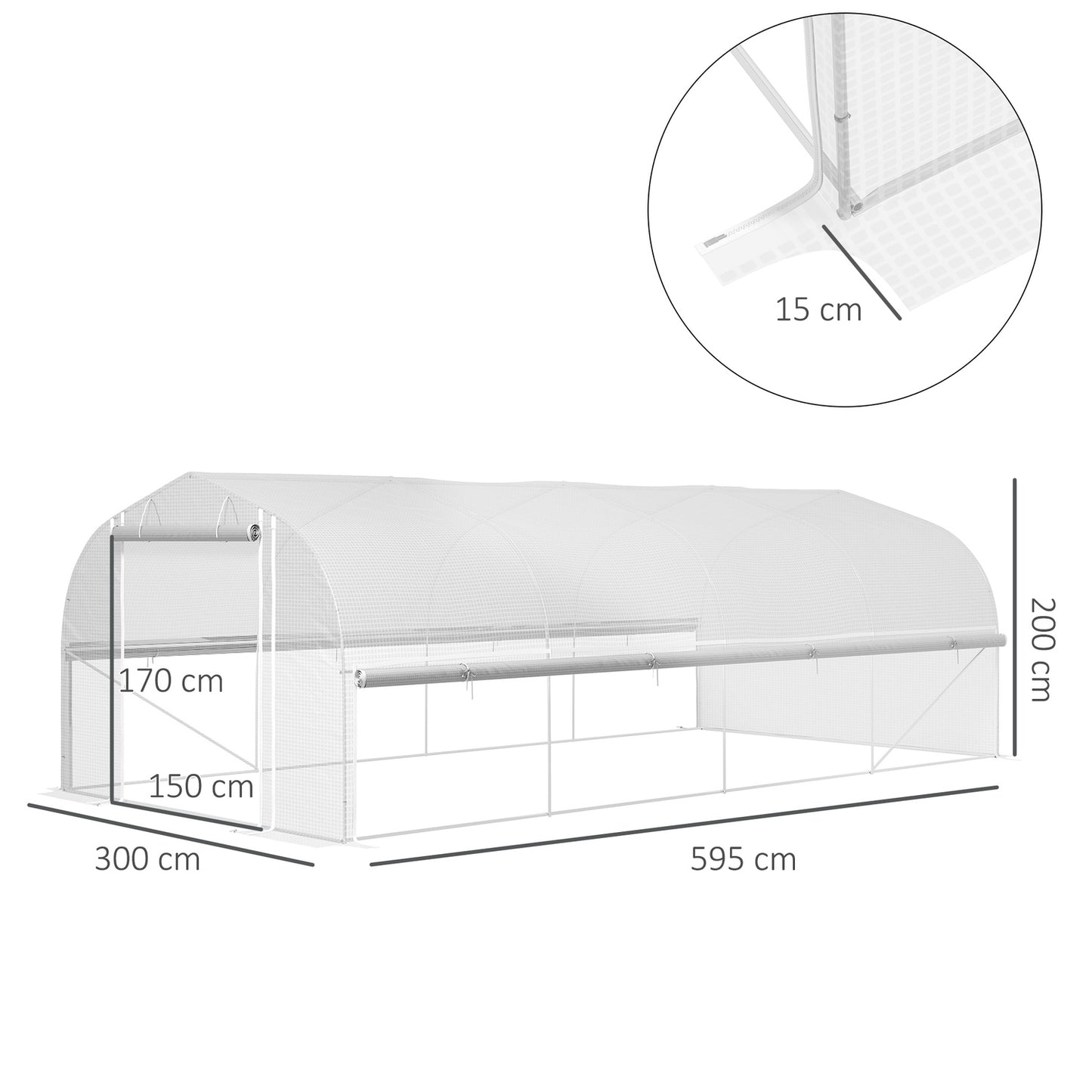 UV-resistant 6x3x2m Greenhouse, Roll-Up Sides, Steel Frame