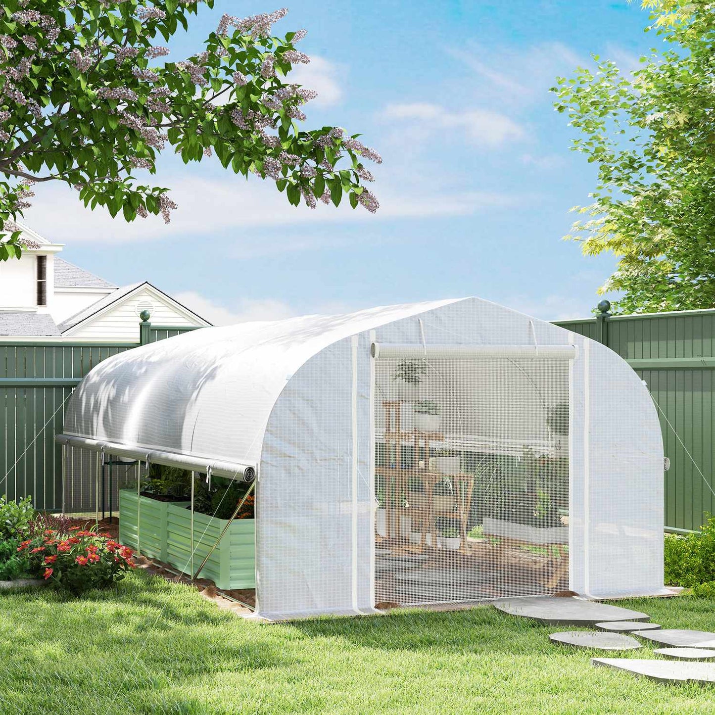 UV-resistant 6x3x2m Greenhouse, Roll-Up Sides, Steel Frame
