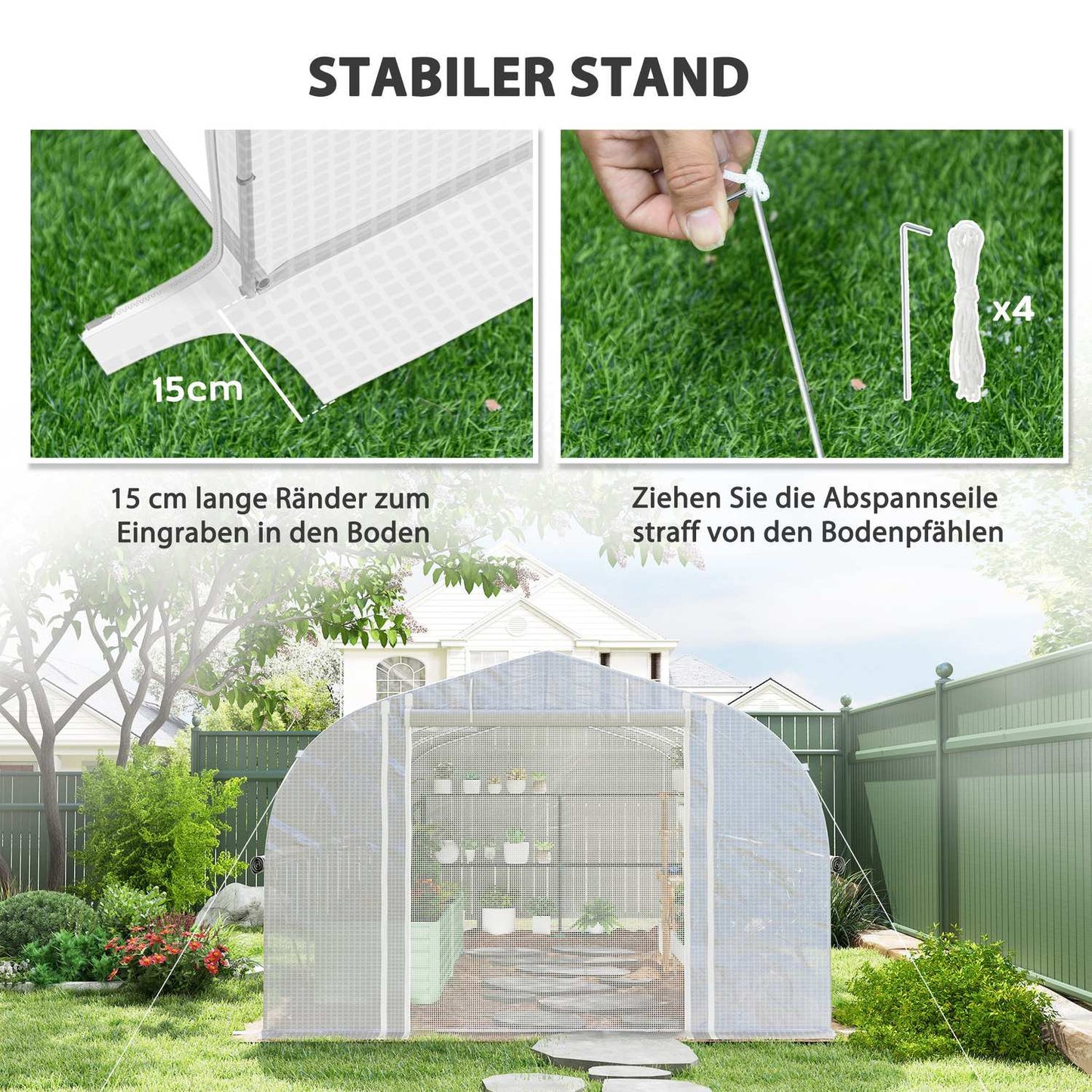 UV-resistant 6x3x2m Greenhouse, Roll-Up Sides, Steel Frame