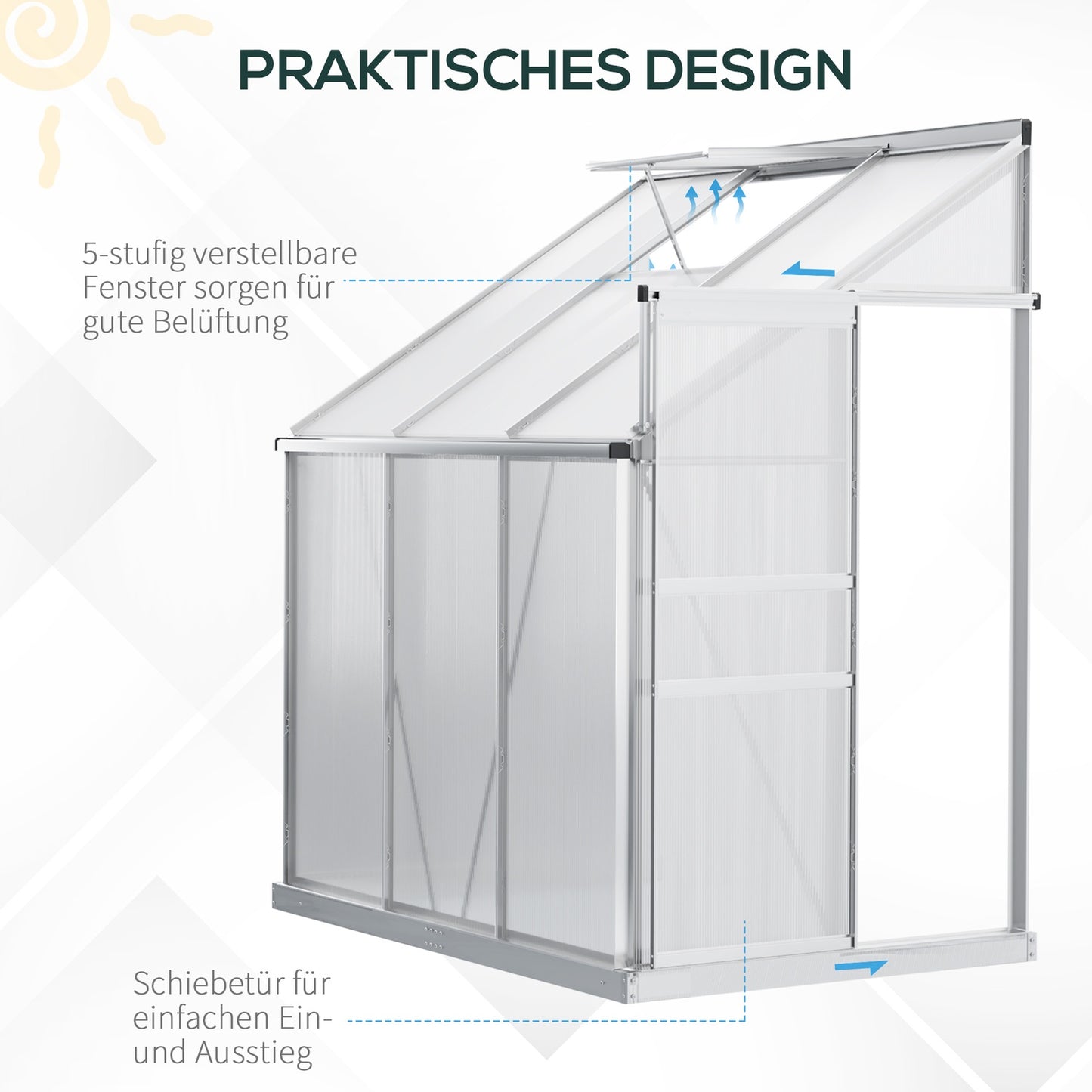 Aluminum greenhouse, 192x127x214 cm, with window door