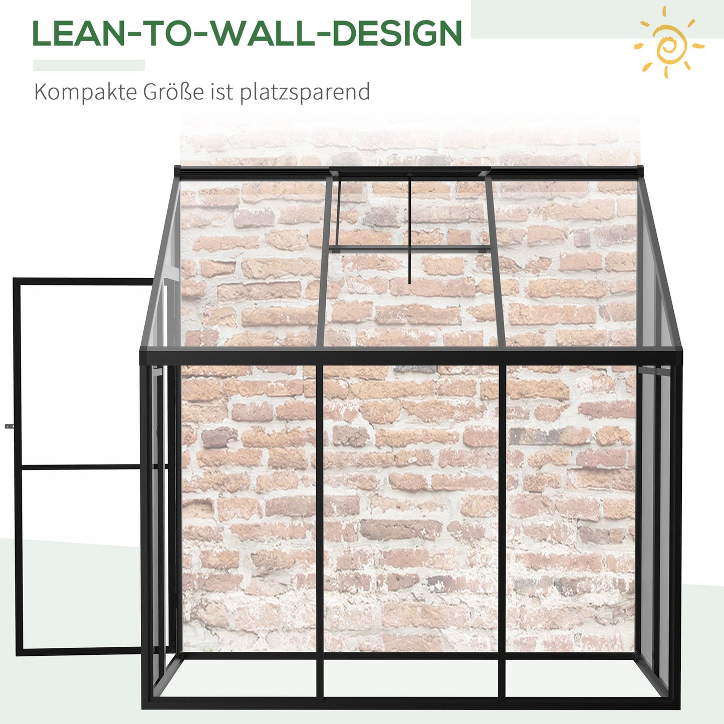 Greenhouse shed, lockable door & adjustable roof, black aluminium