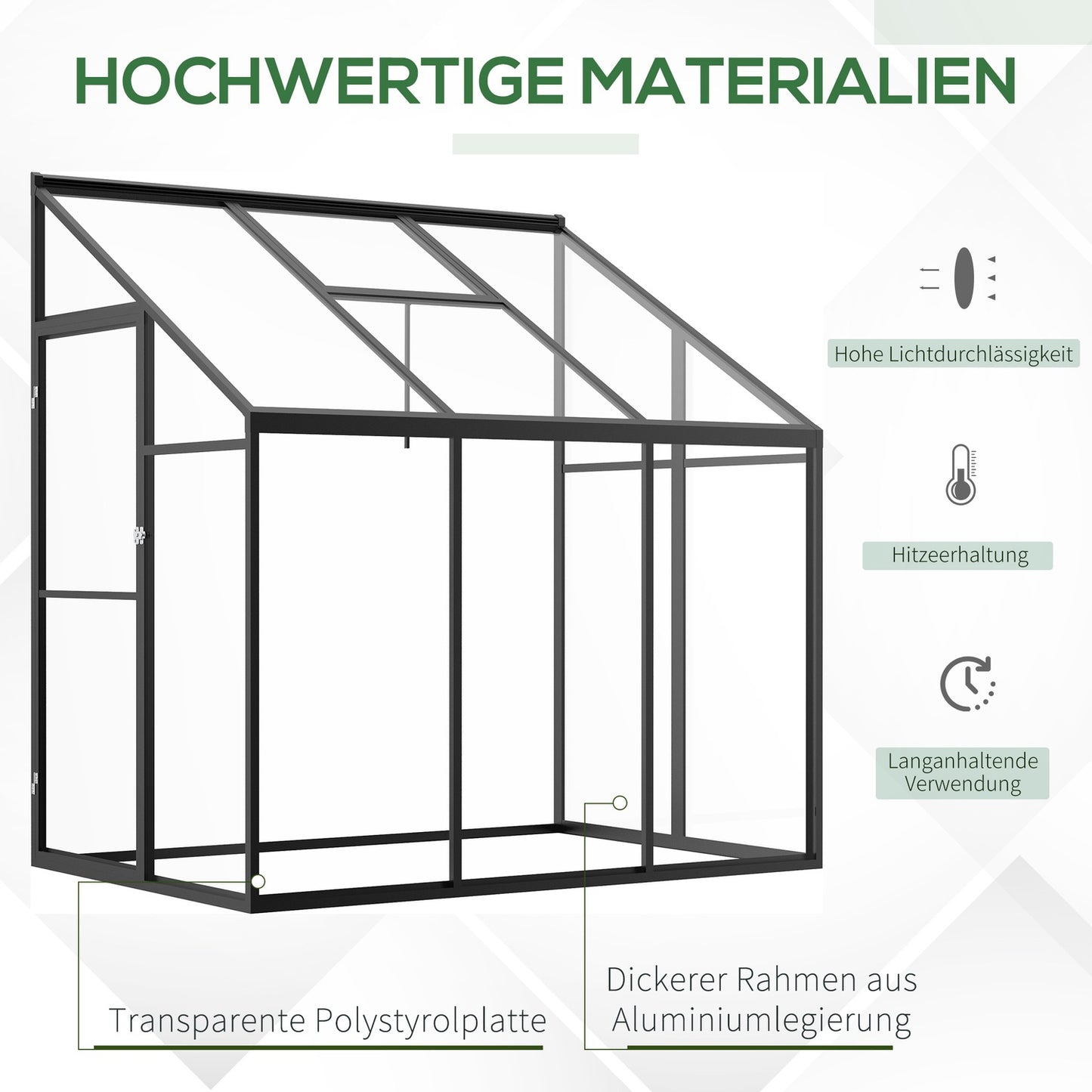 Greenhouse shed, lockable door & adjustable roof, black aluminium