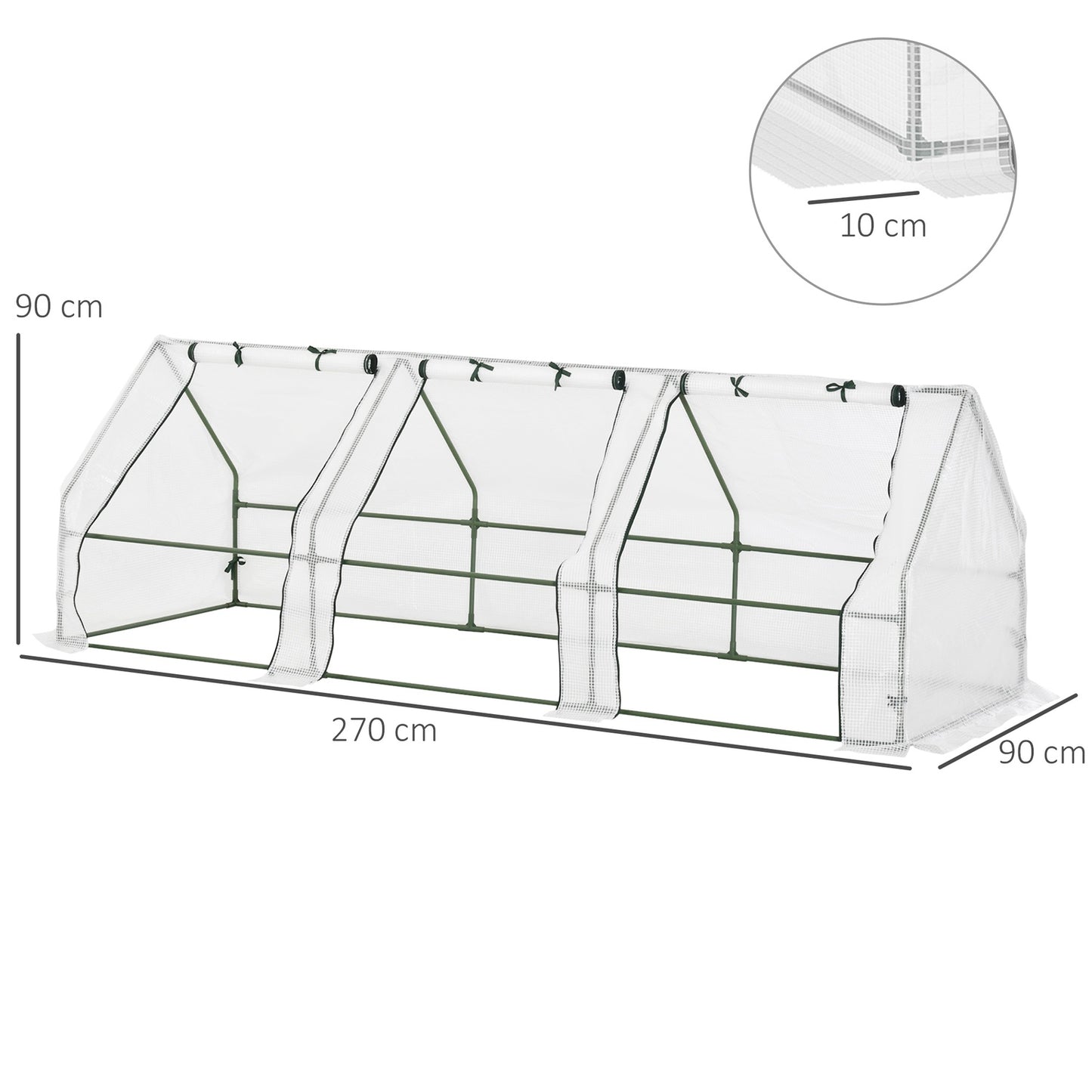 Greenhouse cold frame for tomatoes, 270x90x90 cm, White