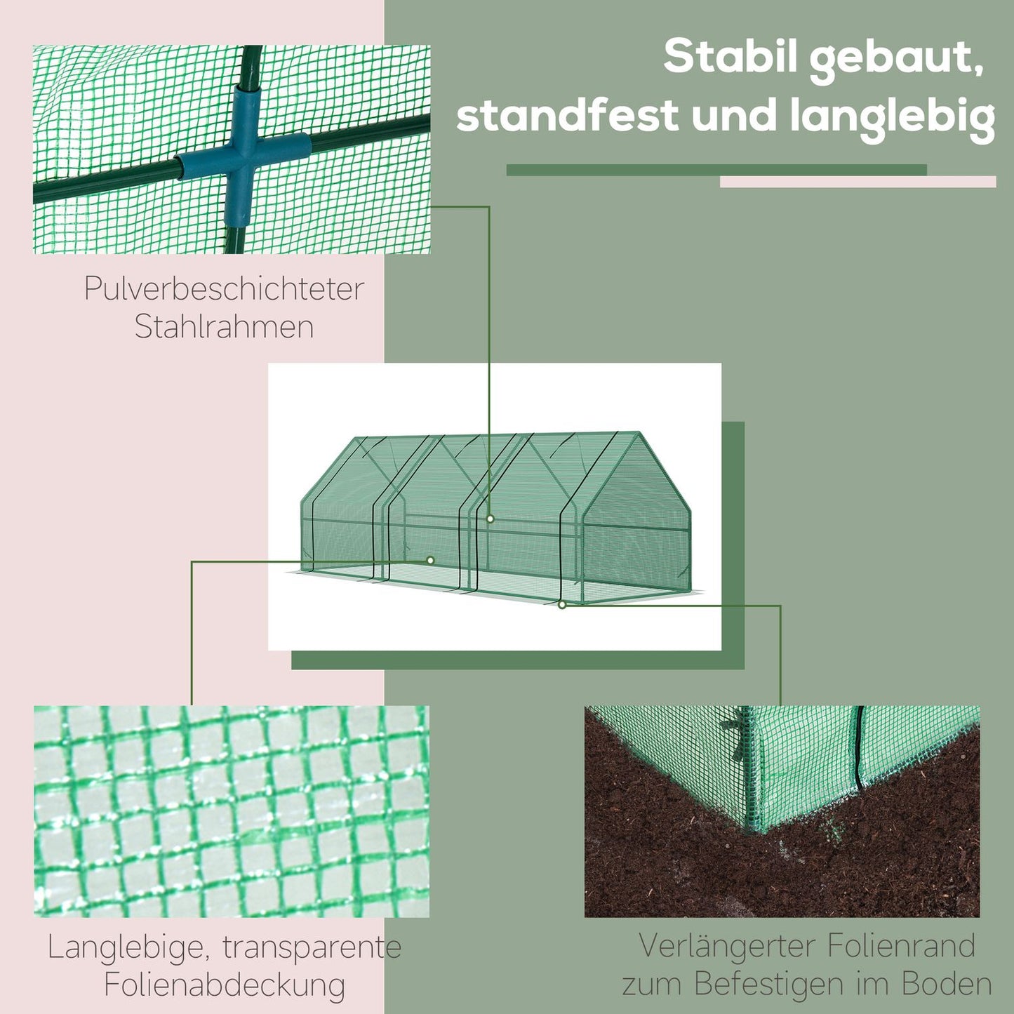 Greenhouse Cold frame for Garden & Balcony, 270x90x90 cm, Green