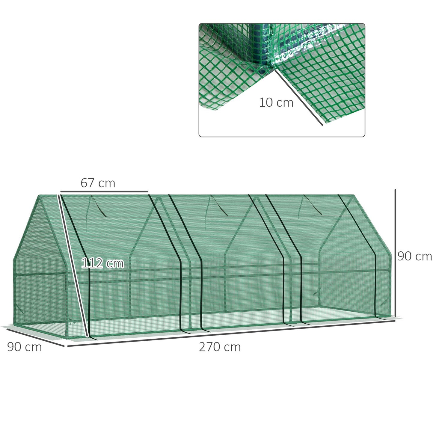 Greenhouse Cold frame for Garden & Balcony, 270x90x90 cm, Green