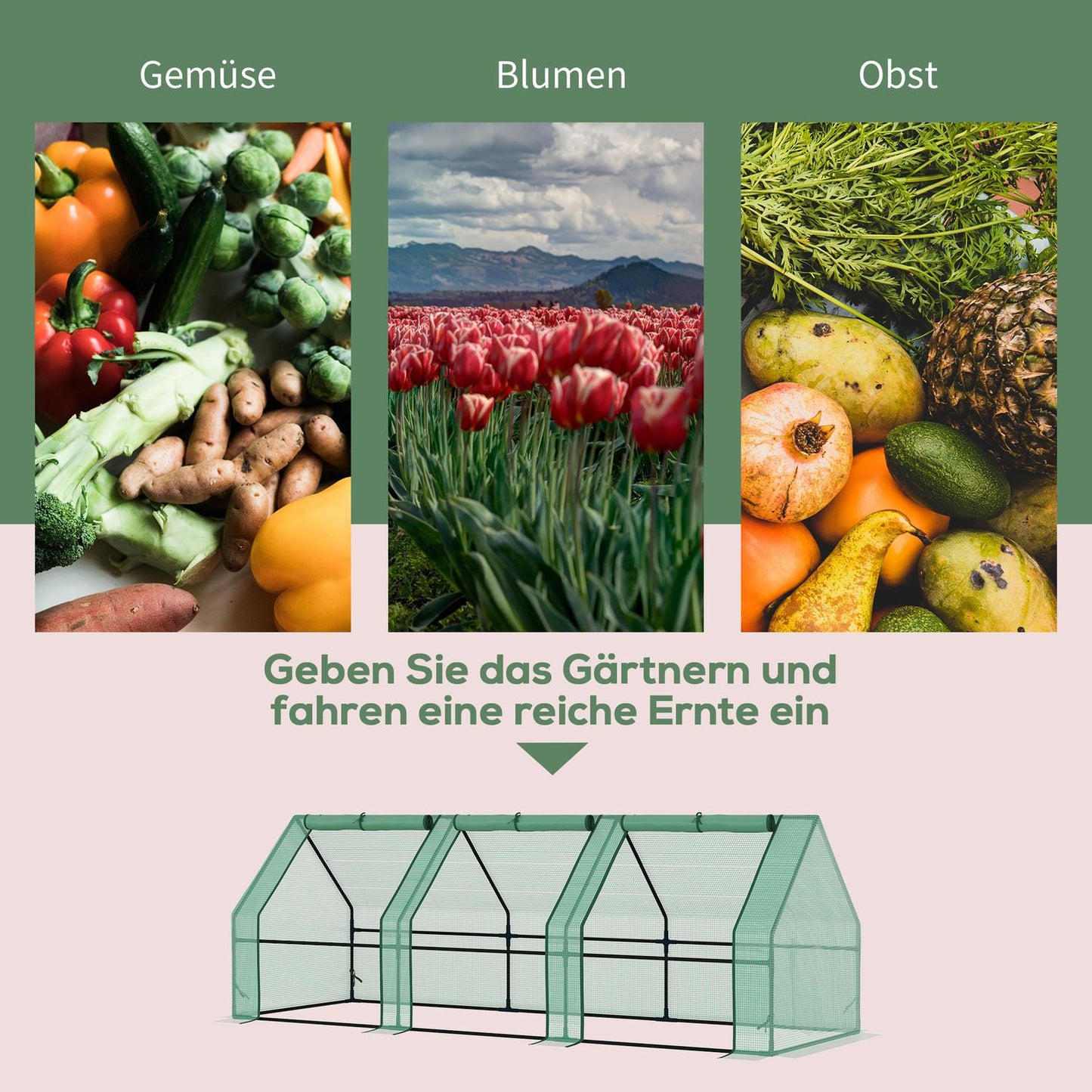 Greenhouse Cold frame for Garden & Balcony, 270x90x90 cm, Green