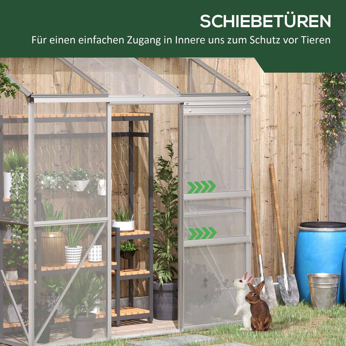Polycarbonate greenhouse with sliding door for garden use