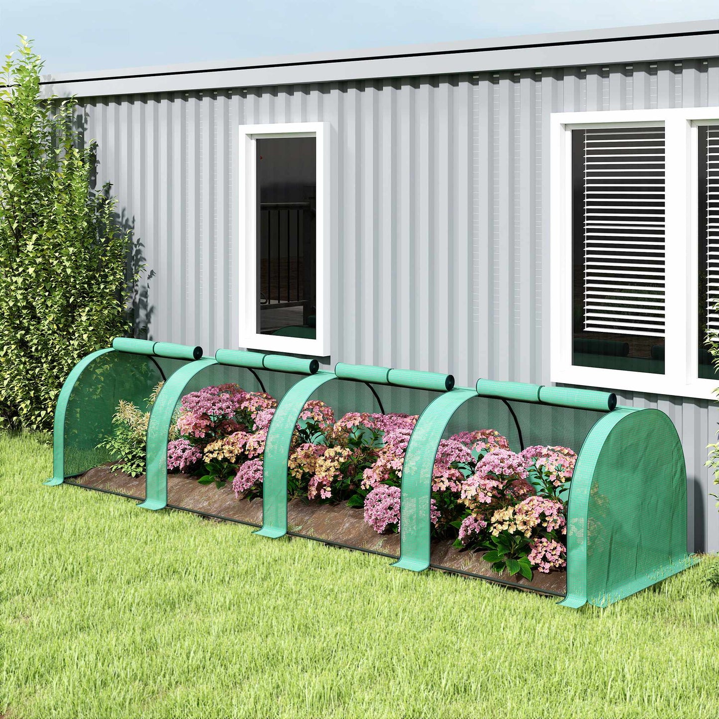 Greenhouse Tunnel, 4 Zipper Windows, Steel Frame, 395x100x80 cm
