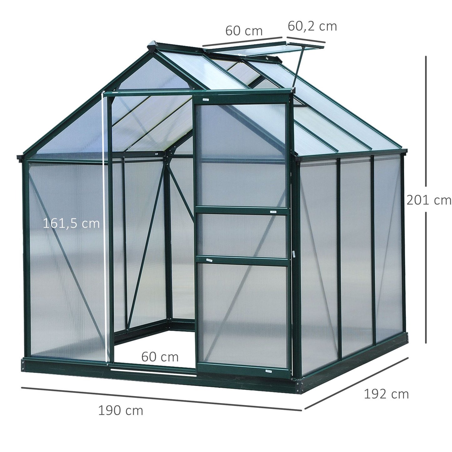 Walk-in greenhouse, aluminum frame, weatherproof