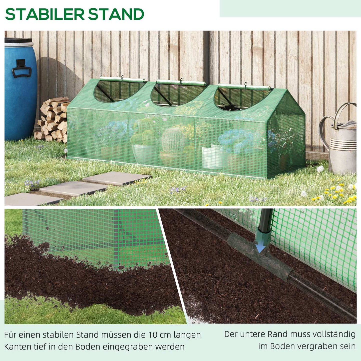 Greenhouse with window, green PE Cold frame, 180x60x60Cm