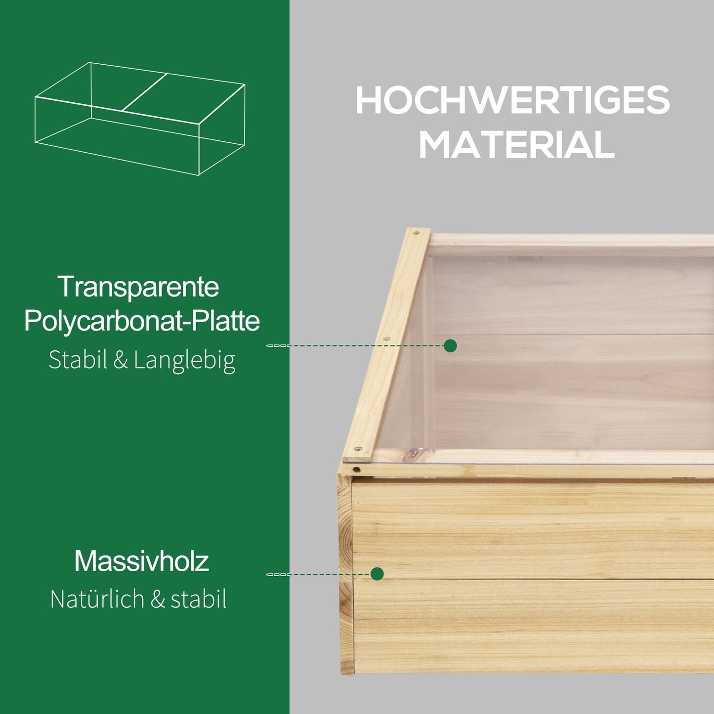 Greenhouse Wooden Cold Frame Box - Spruce Wood, 100x50x35 cm