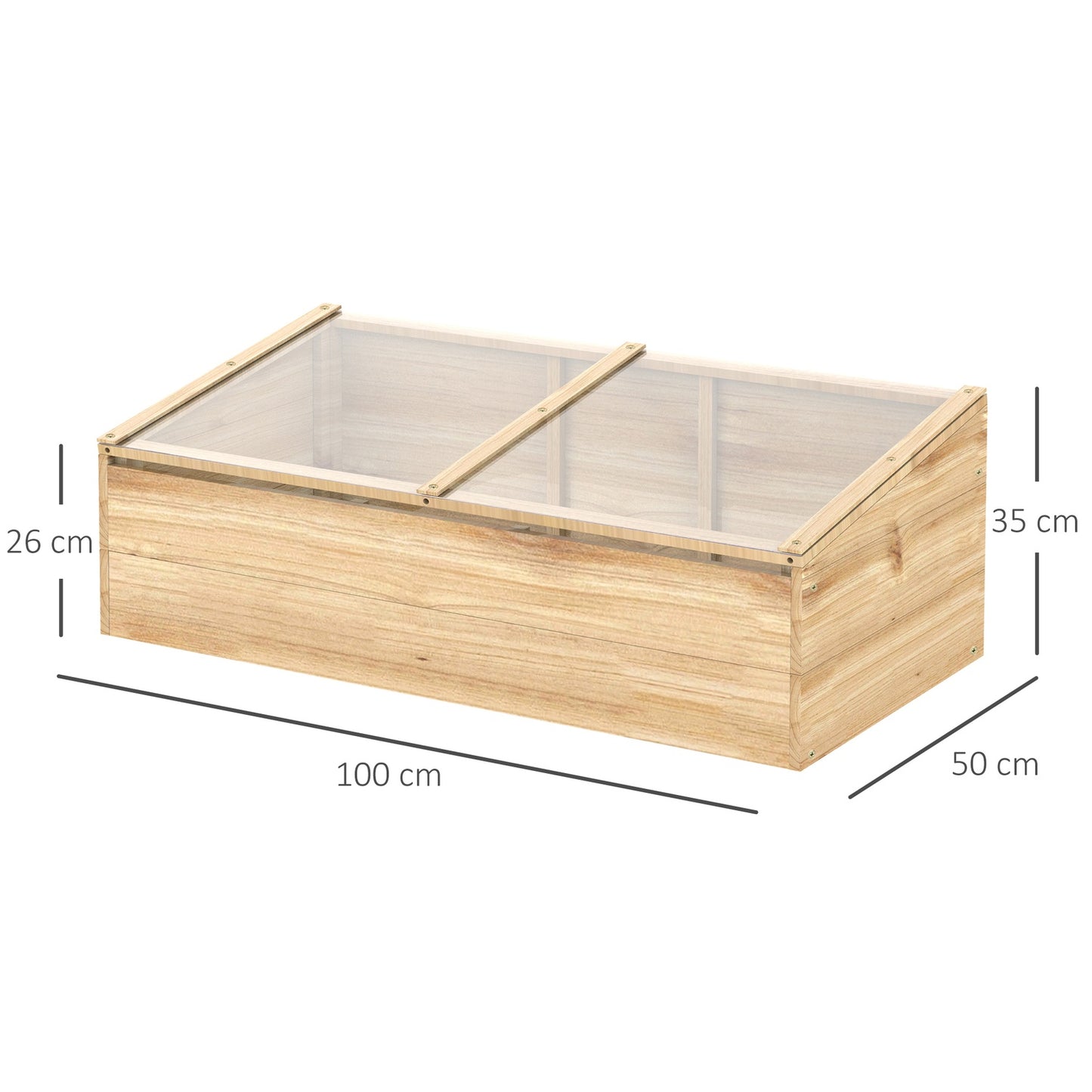 Greenhouse Wooden Cold Frame Box - Spruce Wood, 100x50x35 cm