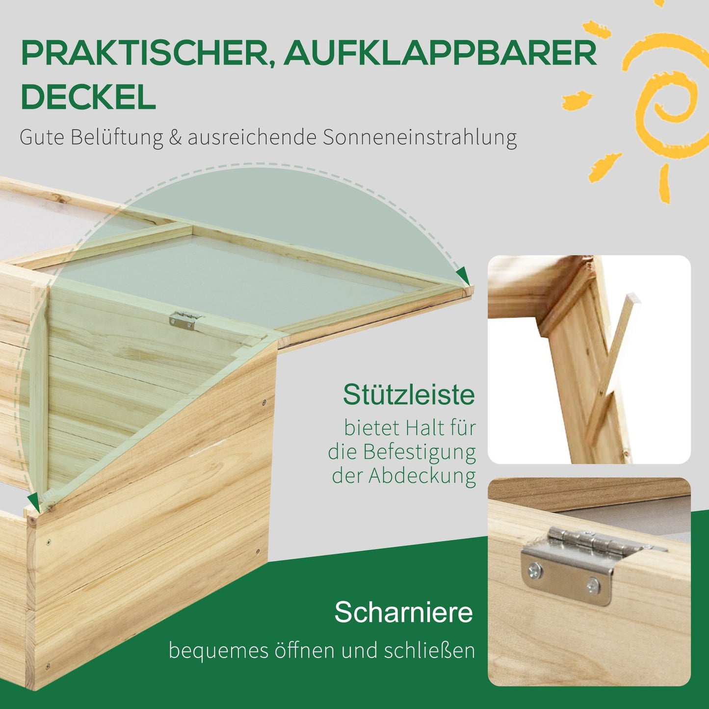 Greenhouse Wooden Cold Frame Box - Spruce Wood, 100x50x35 cm