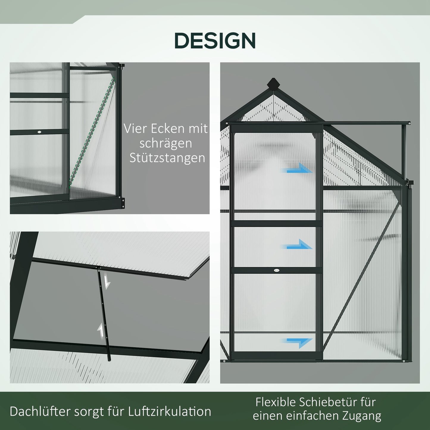 Aluminum Walk-In Greenhouse 190x132x201 cm, Skylight, Weatherproof