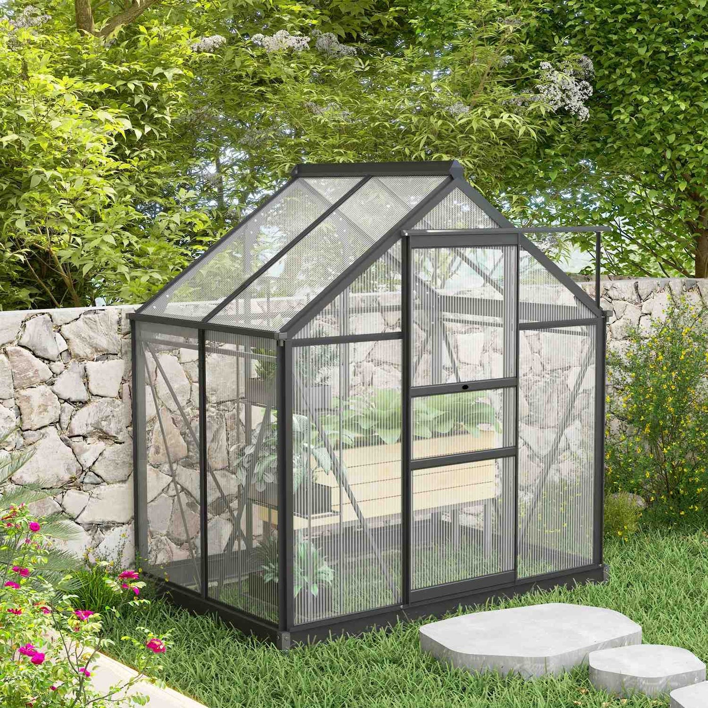 Aluminum Walk-In Greenhouse 190x132x201 cm, Skylight, Weatherproof