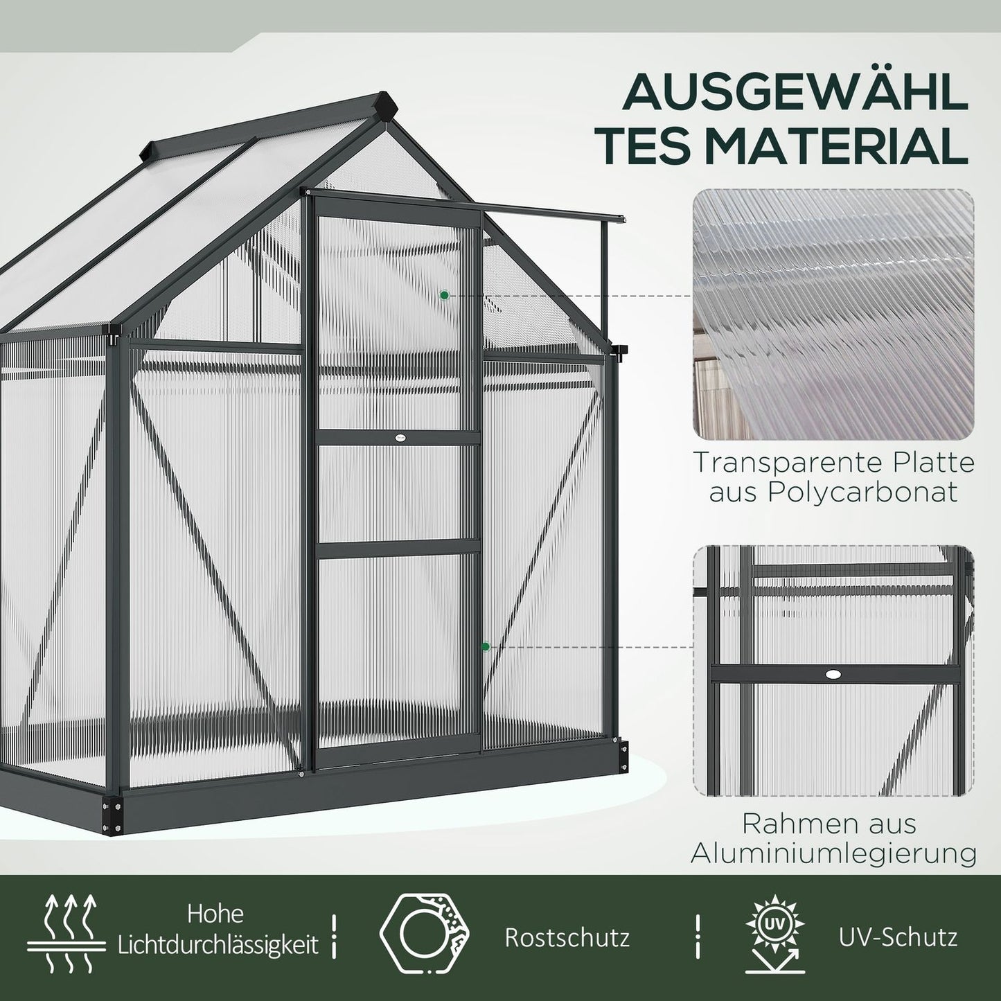 Aluminum Walk-In Greenhouse 190x132x201 cm, Skylight, Weatherproof